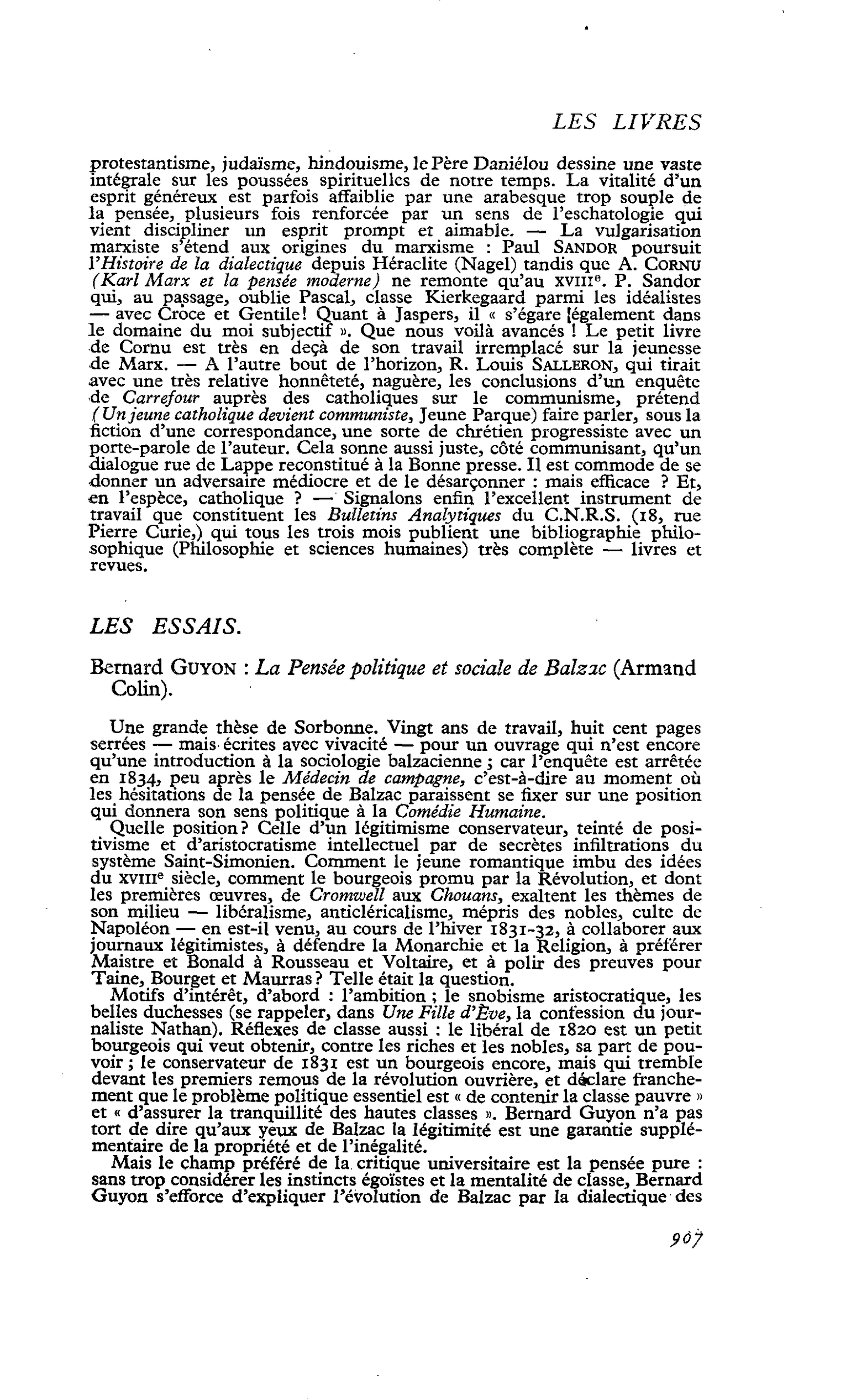 Bernard Guyon : La Pensée politique et sociale de Balzac