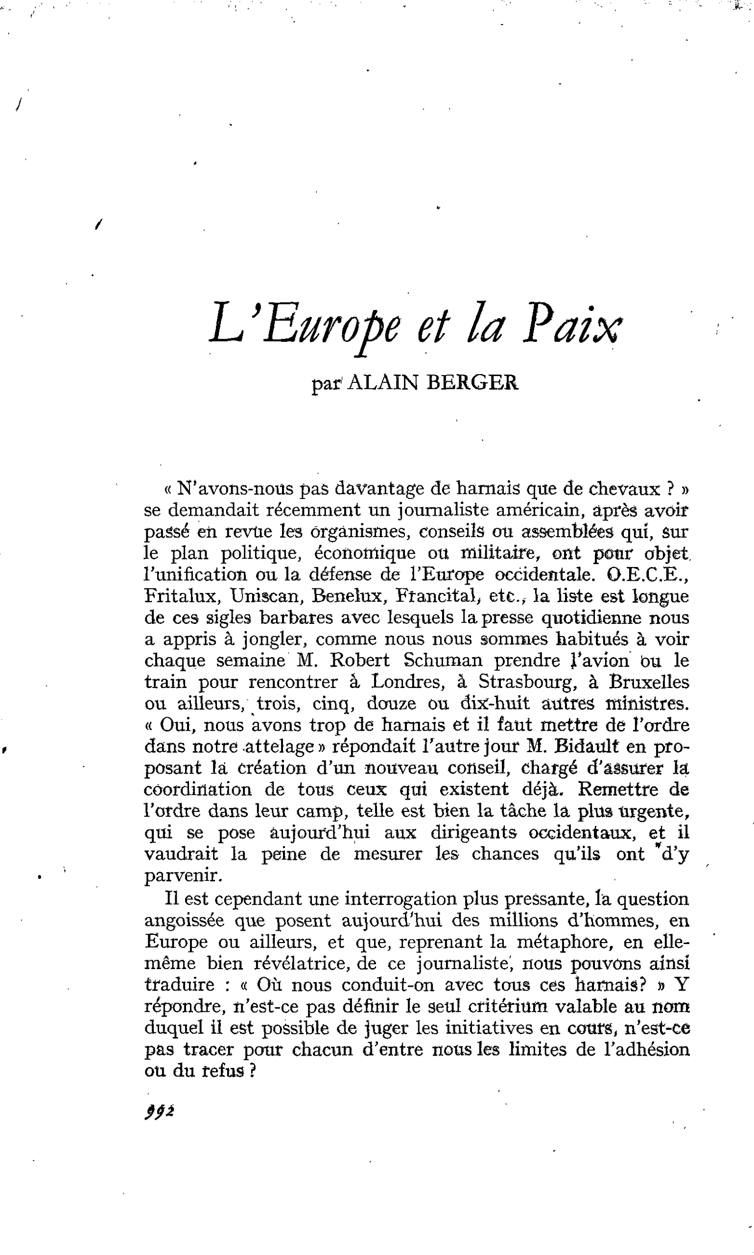 L’Europe et la Paix