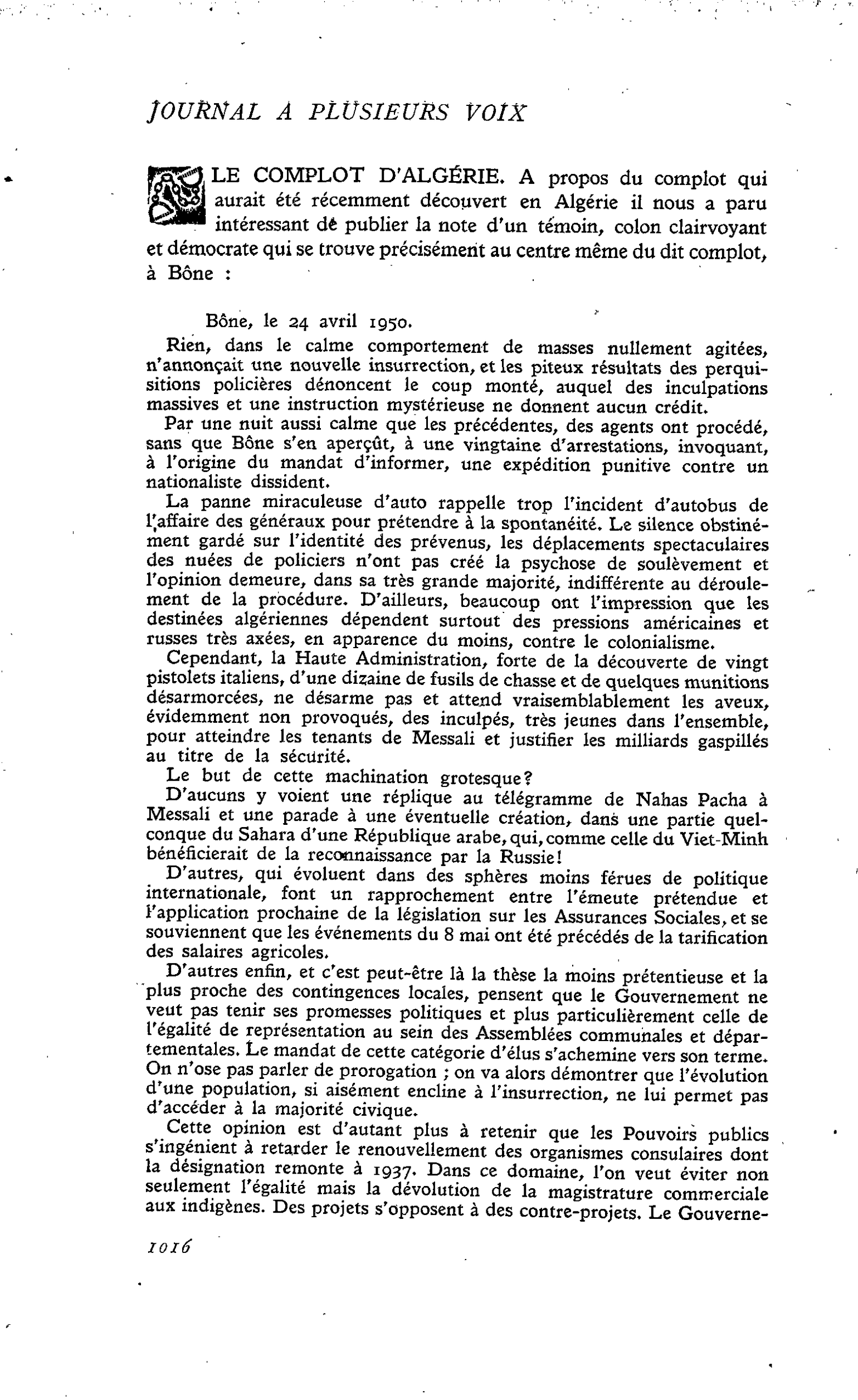 LE COMPLOT D’ALGÉRIE