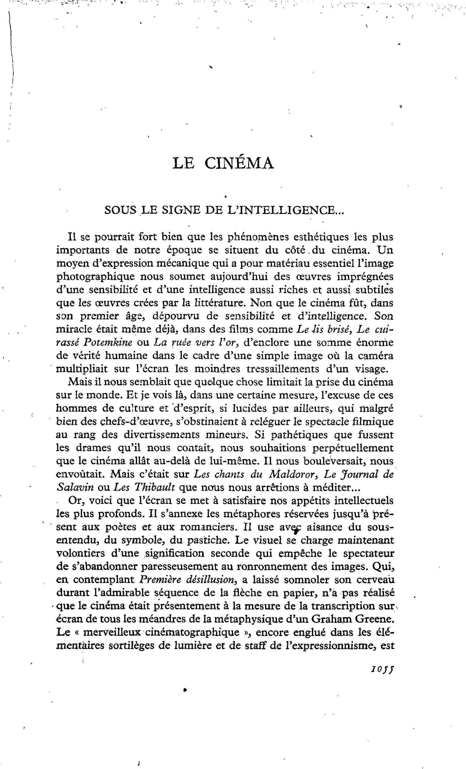 LE CINÉMA SOUS LE SIGNE DE L’INTELLIGENCE…