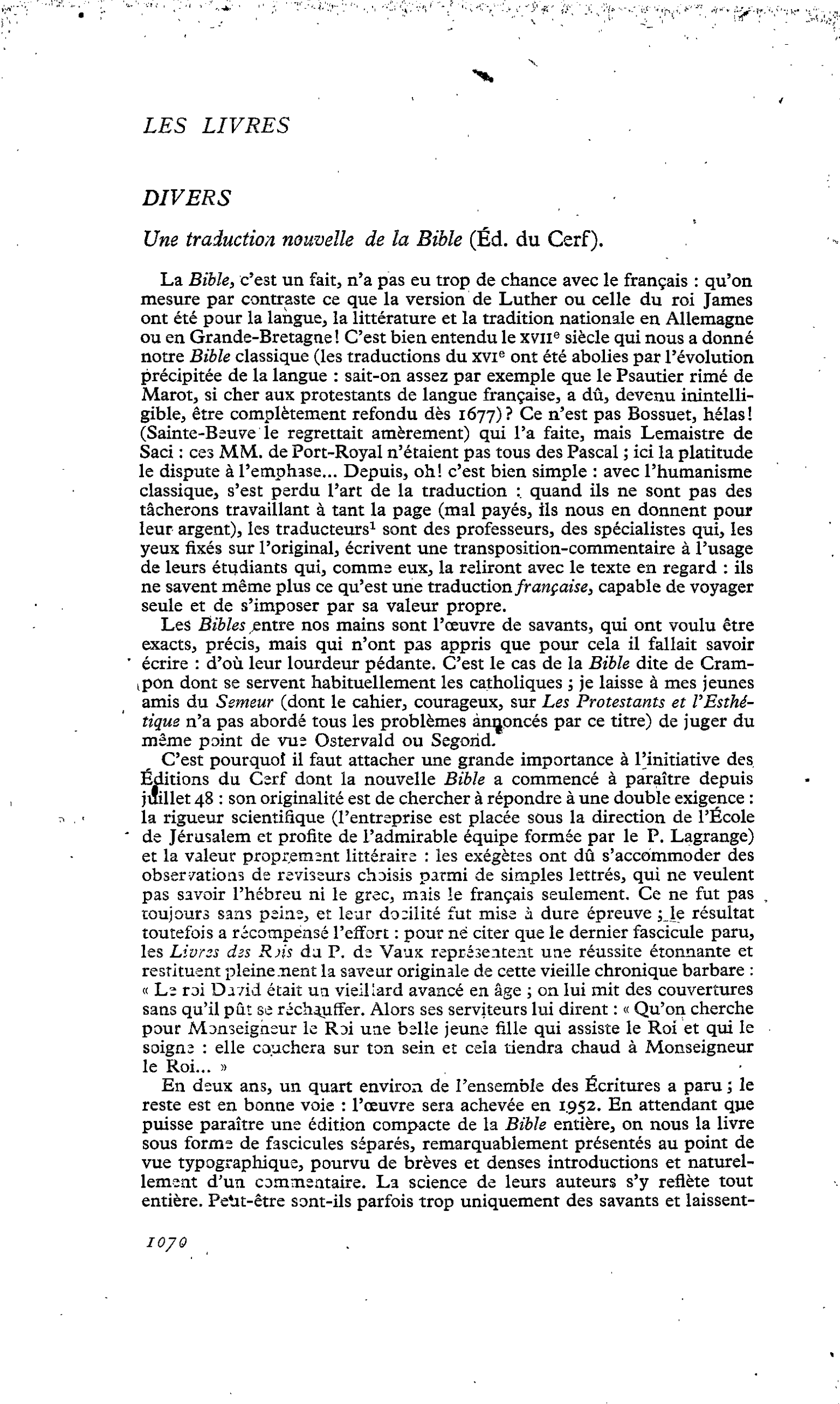 DIVERS : Une traduction, nouvelle de la Bible