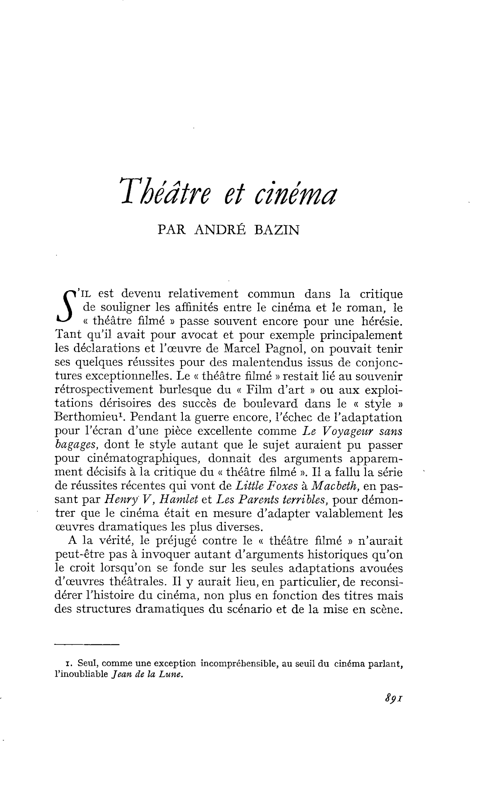 Théâtre et cinéma (I)
