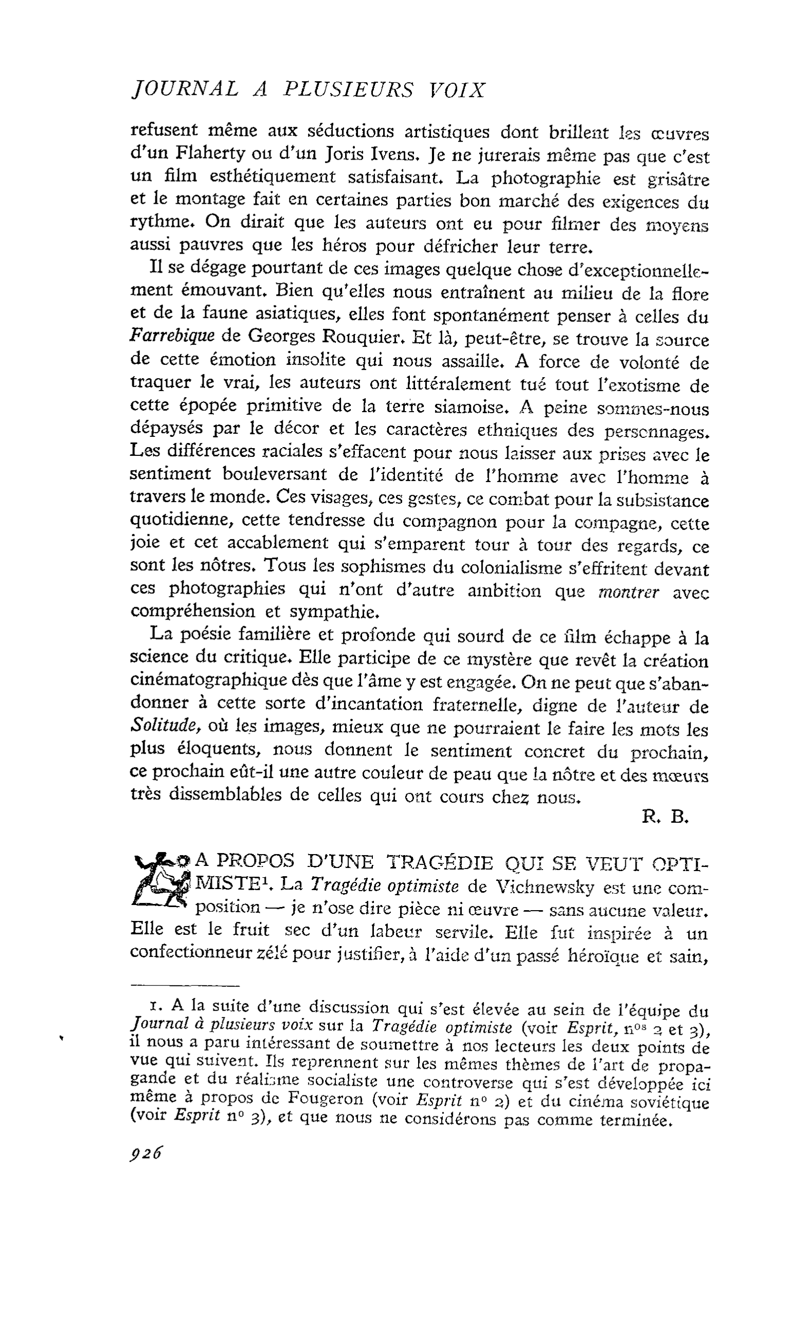 A PROPOS D’UNE TRAGÉDIE OUI SE VEUT OPTIMISTE
