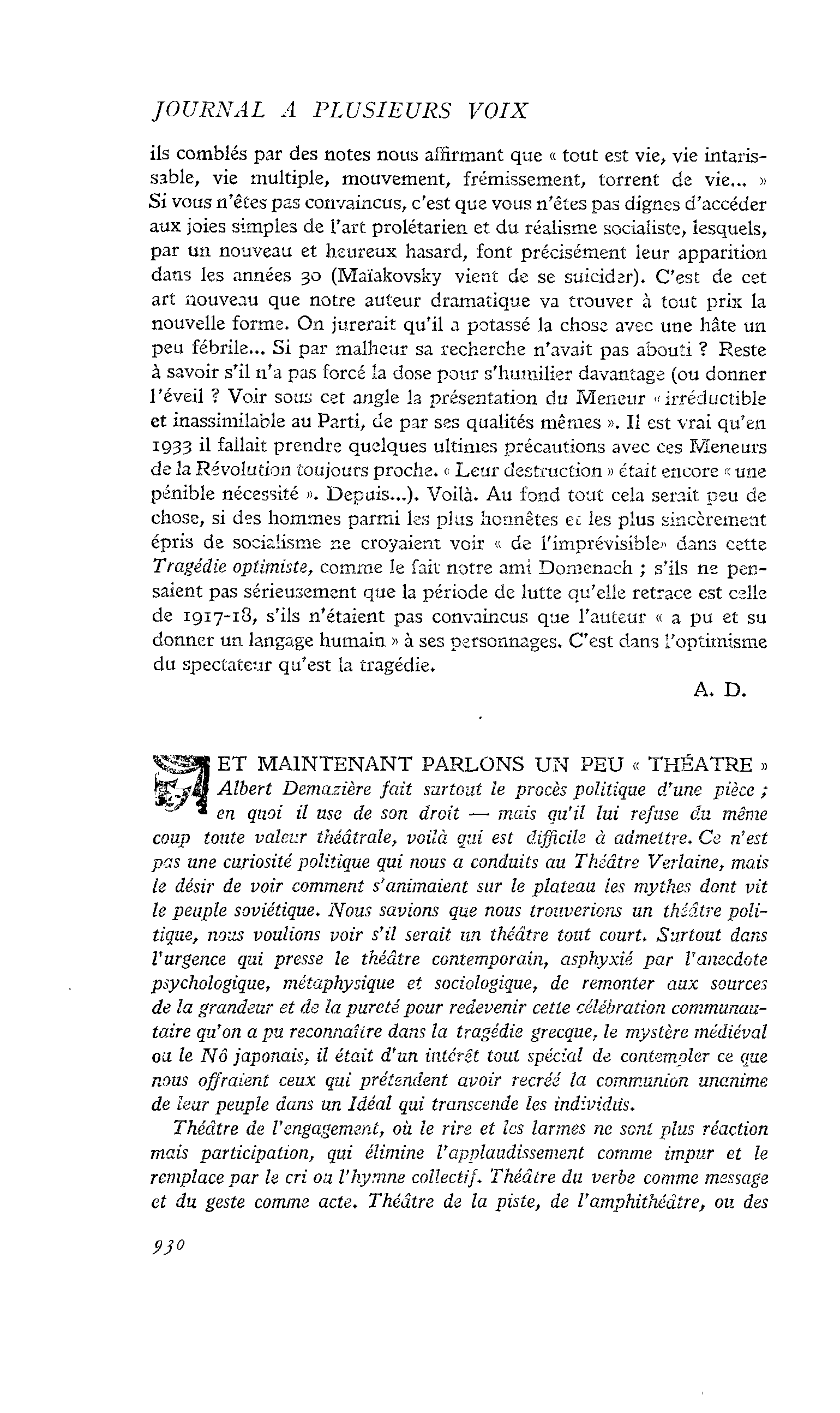 ET MAINTENANT PARLONS UN PEU « THÉÂTRE »