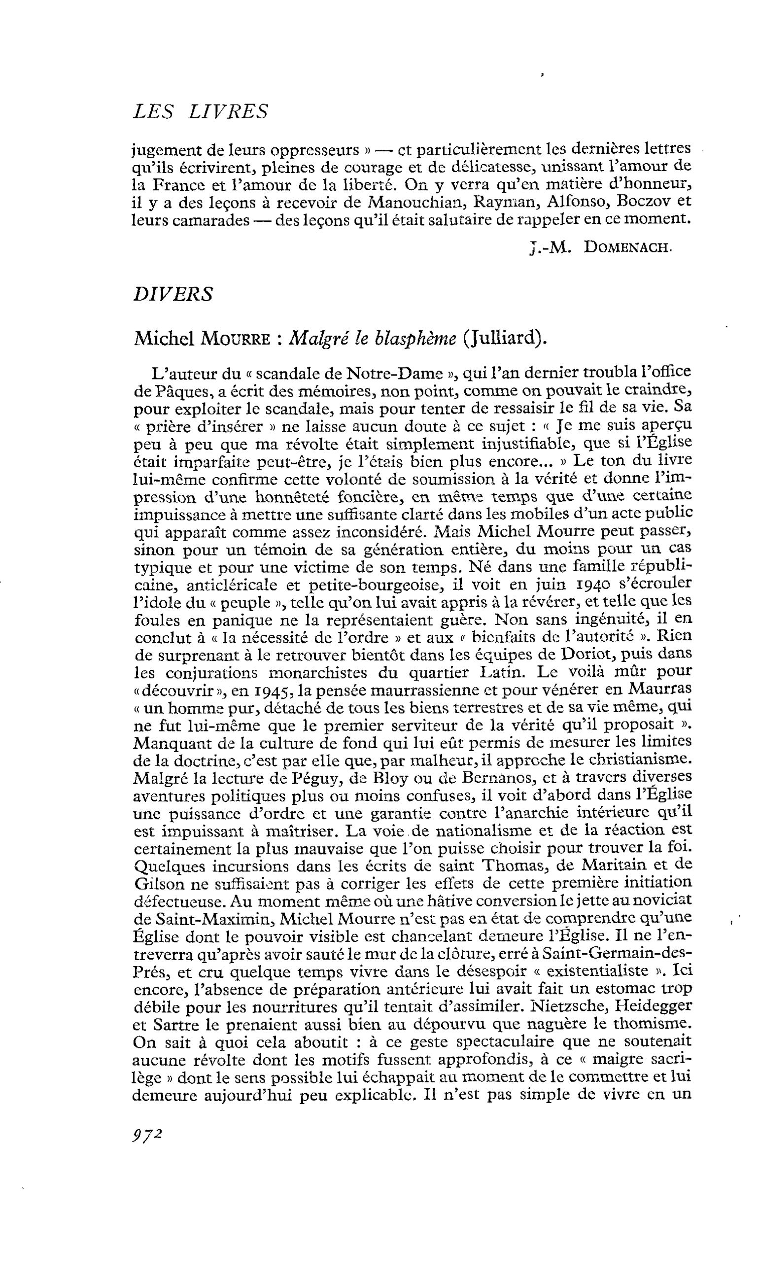 Michel Mourre : Malgré le blasphème