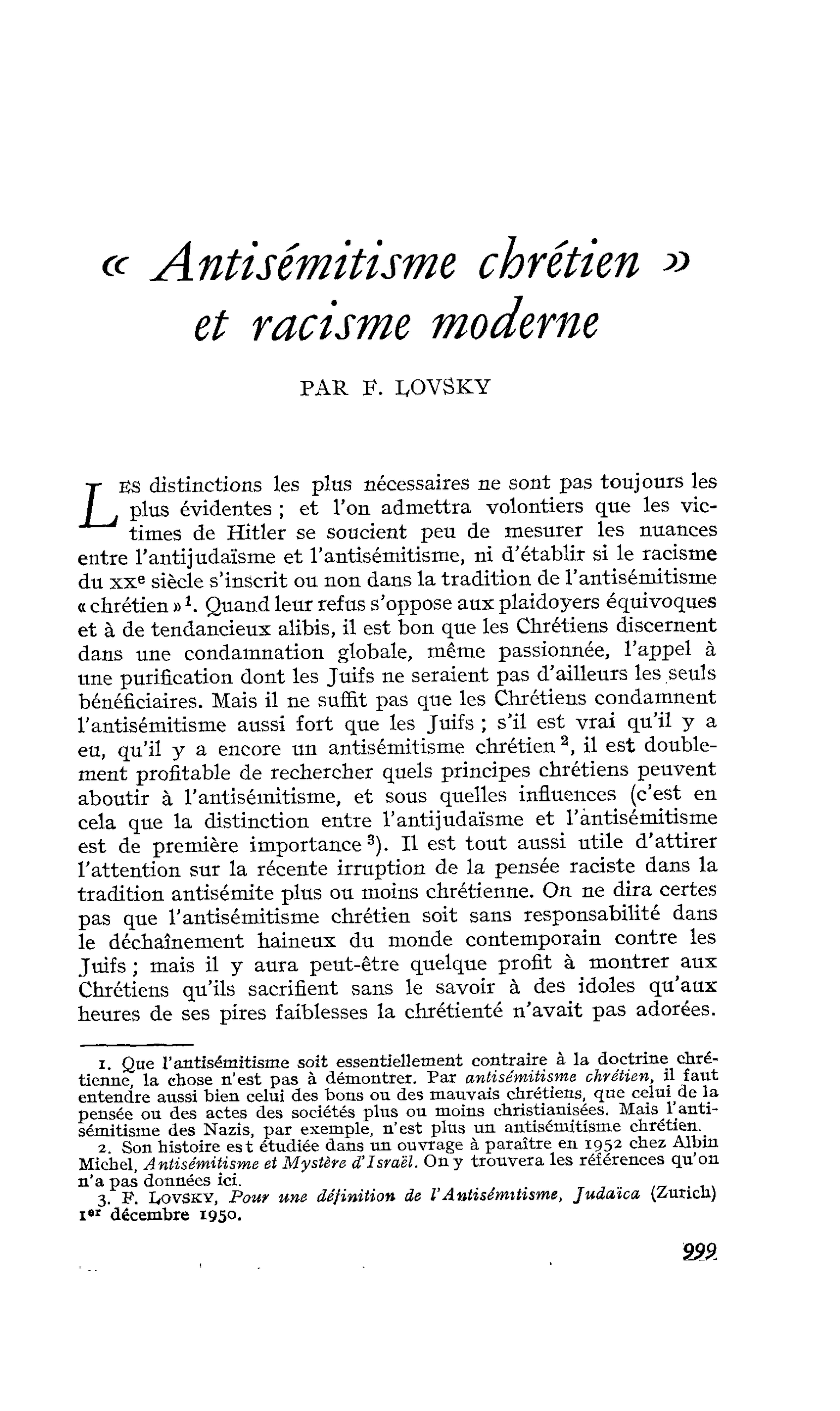 « Antisémitisme chrétien » et racisme moderne