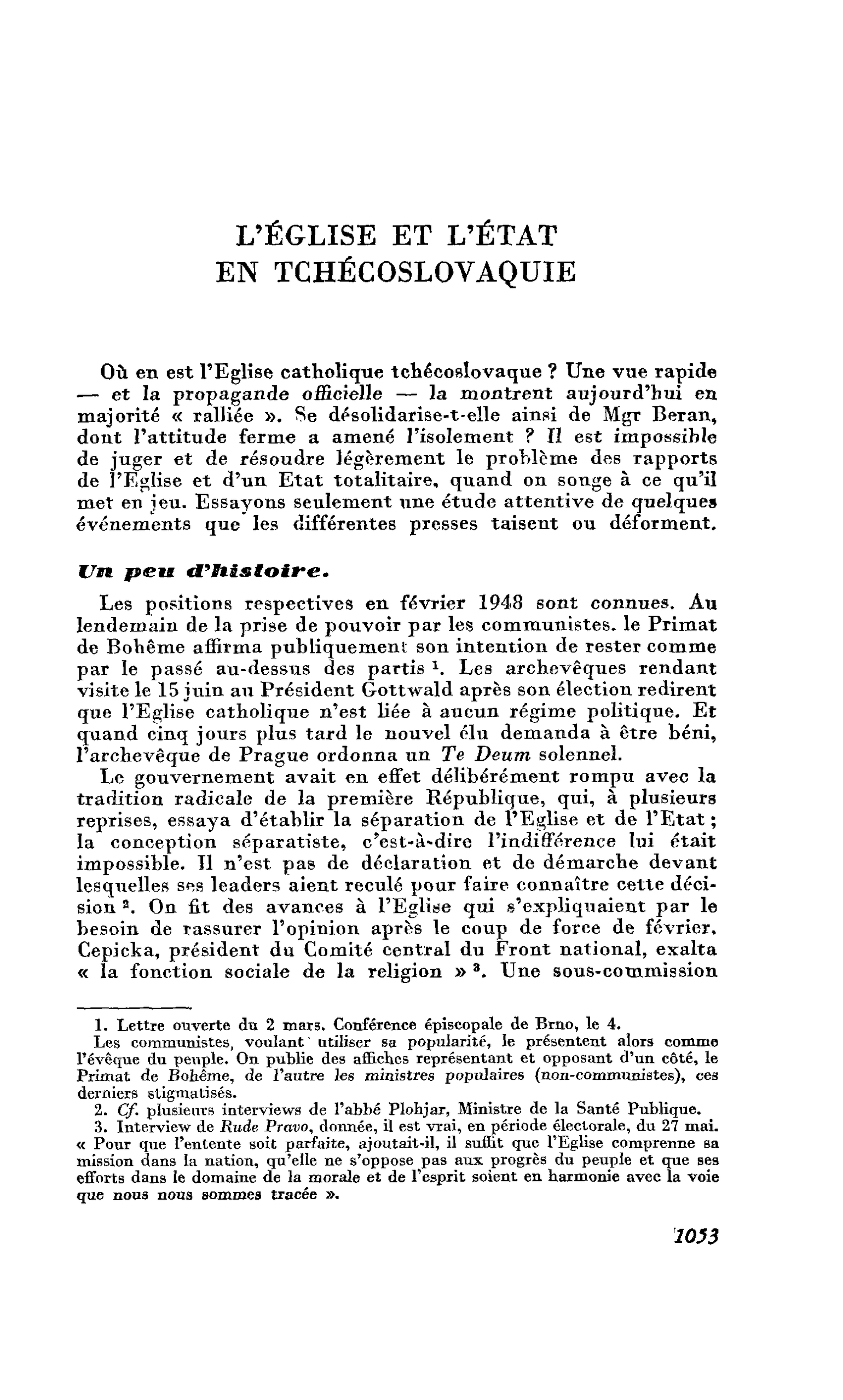 L’ÉGLISE ET L’ÉTAT EN TCHÉCOSLOVAQUIE