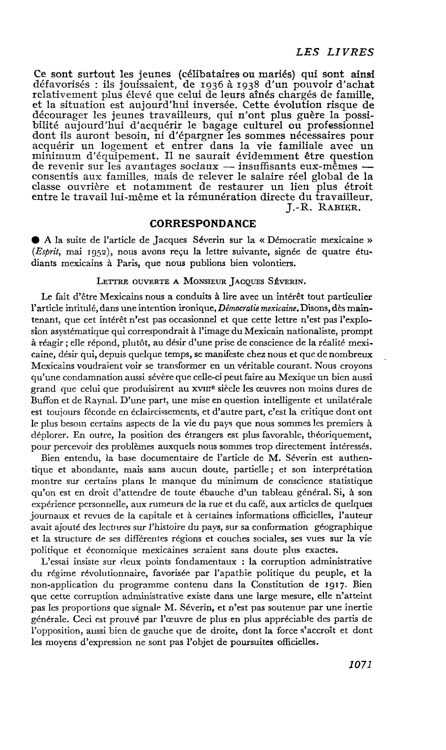 Lettre ouverte a Monsieur Jacques Séverin