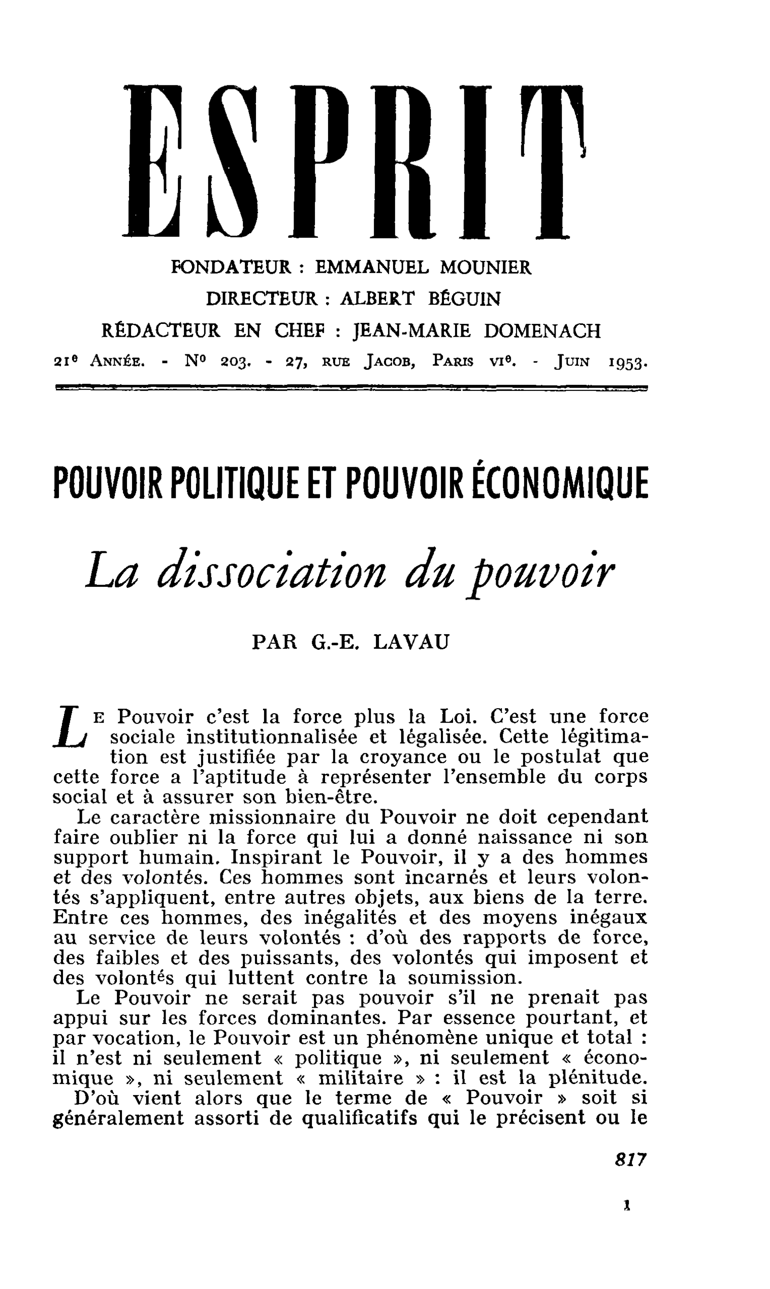 La dissociation du pouvoir