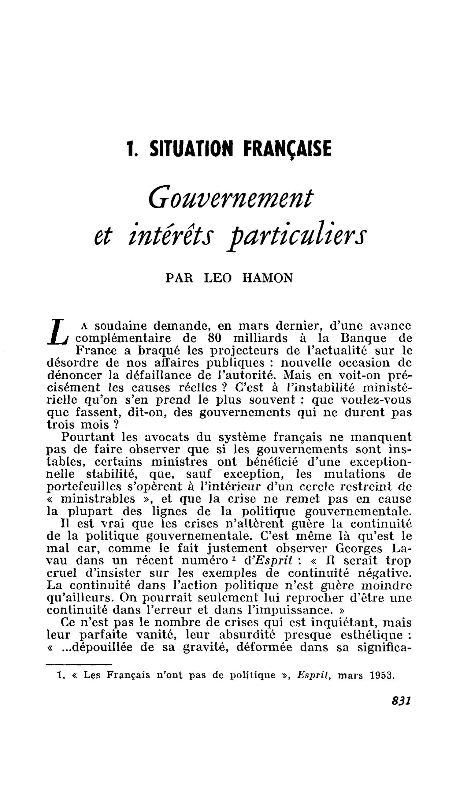 Gouvernement et intérêts particuliers