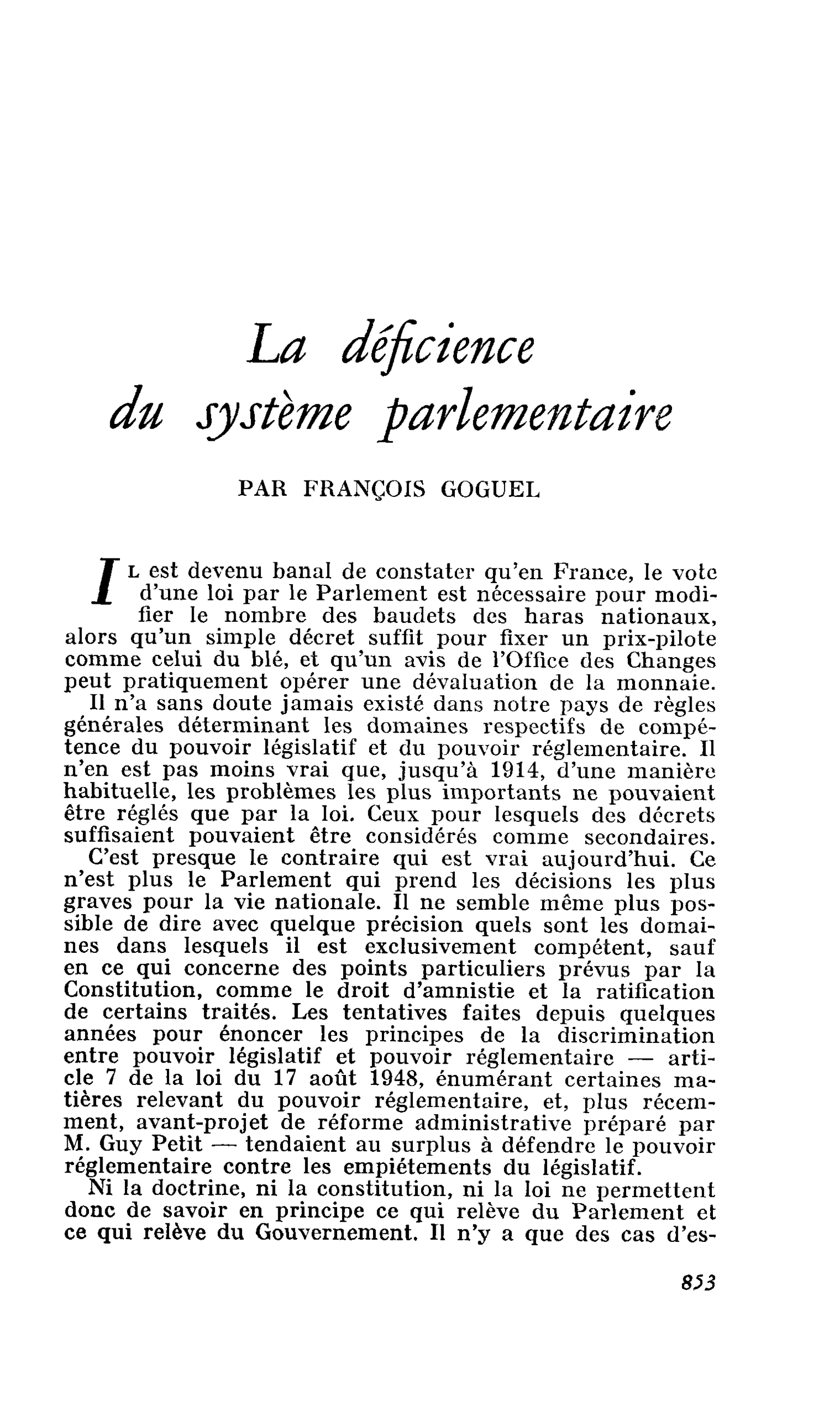 La déficience du système parlementaire