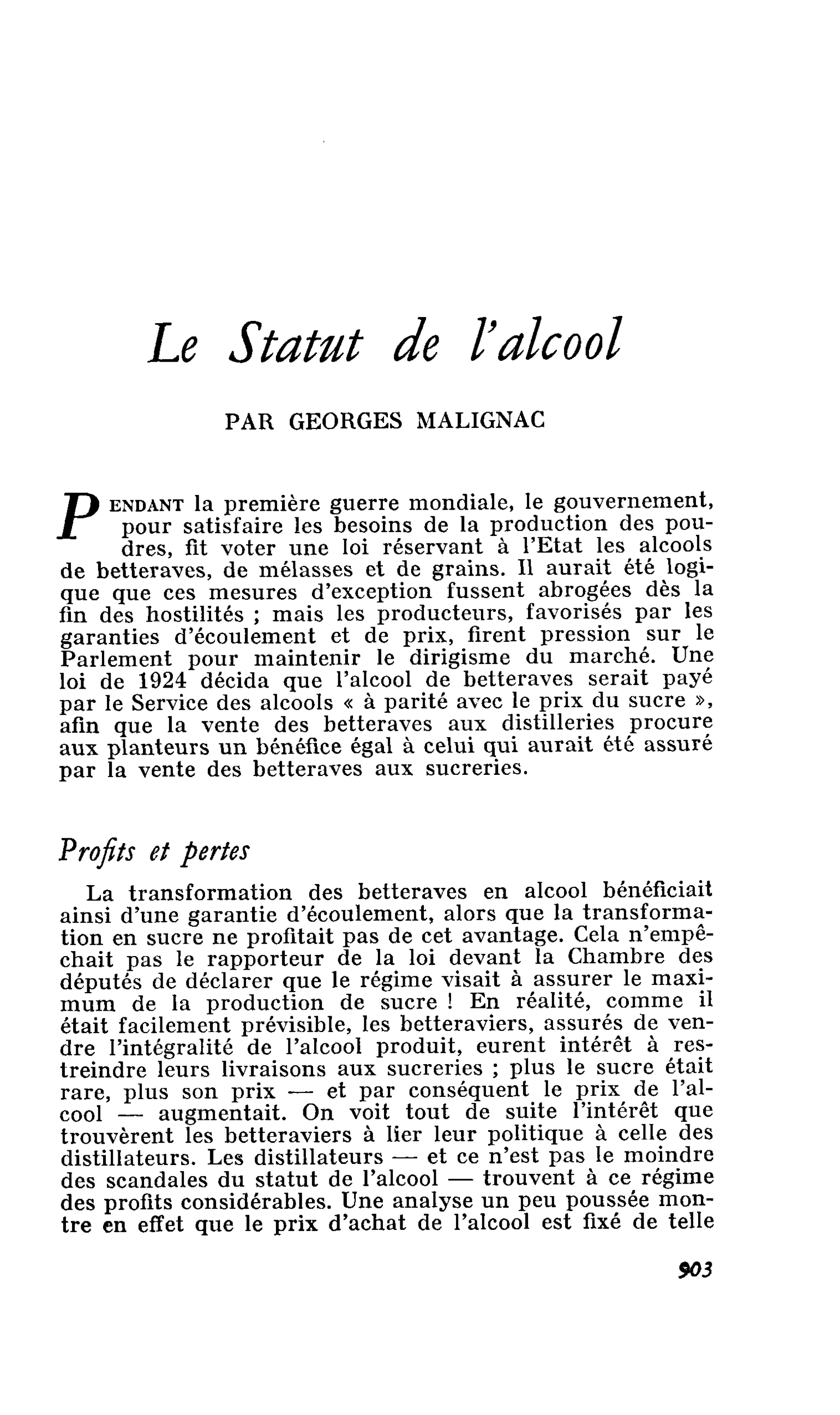 Le Statut de l’alcool