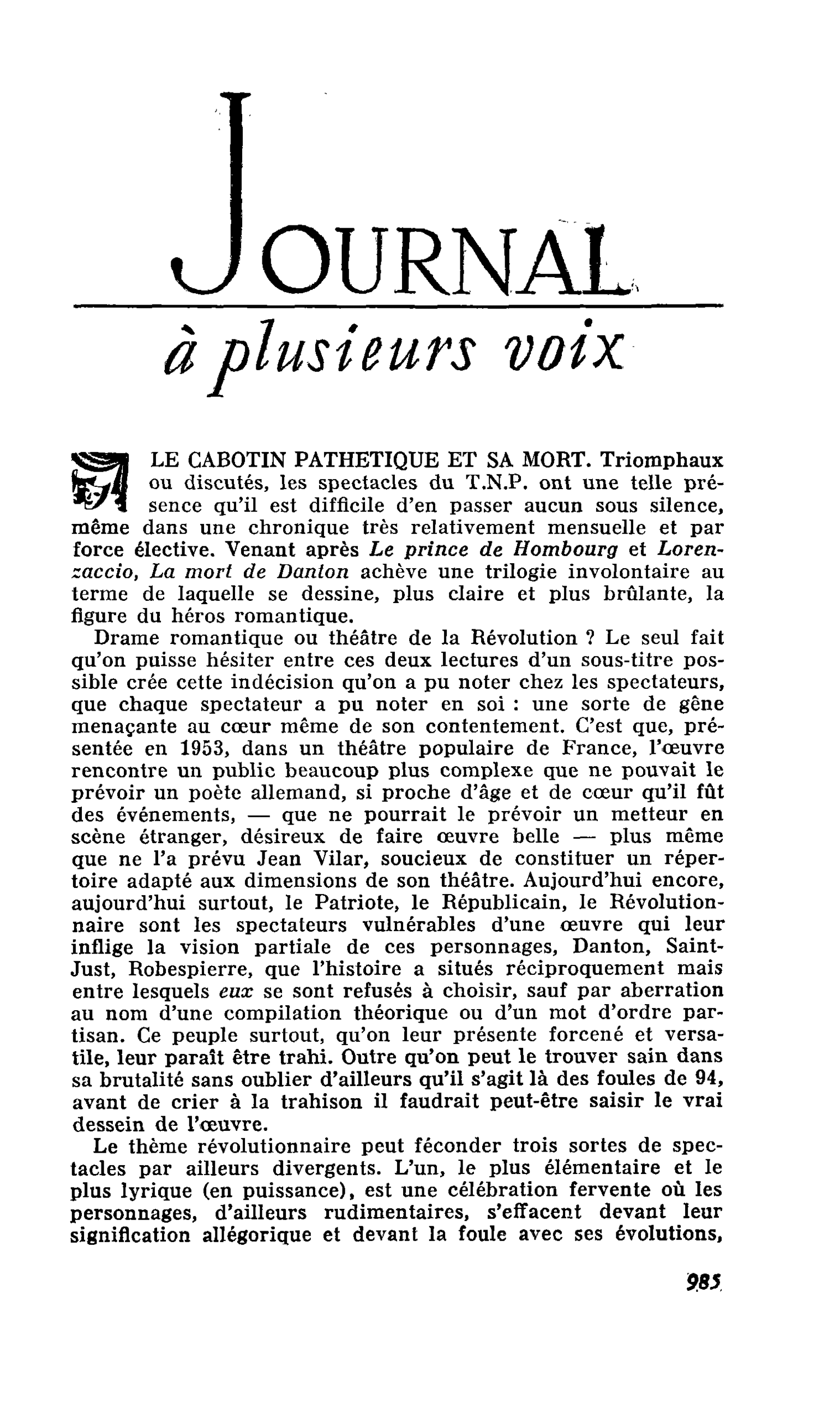LE CABOTIN PATHETIQUE ET SA MORT