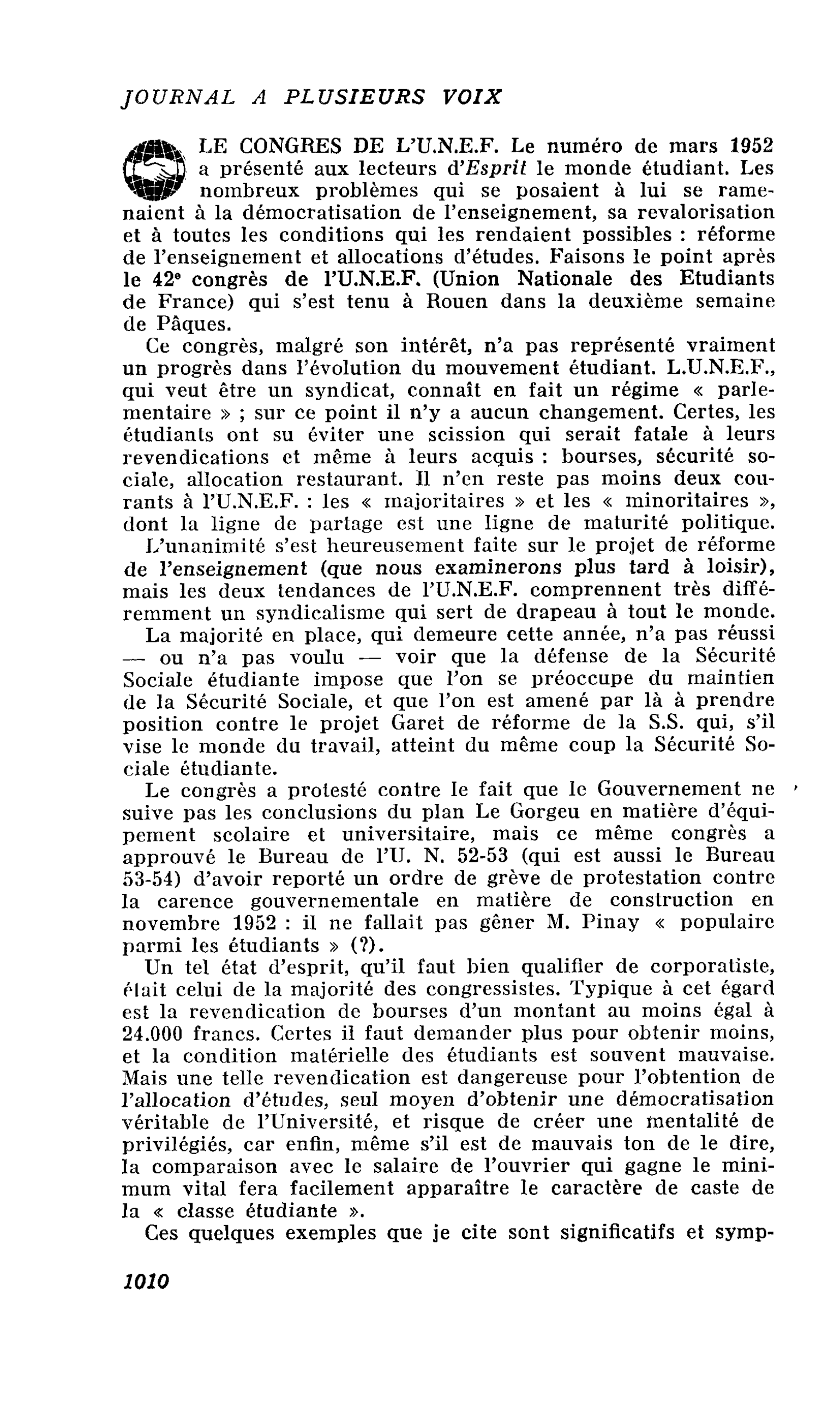 LE CONGRES DE L’U.N.E.F.