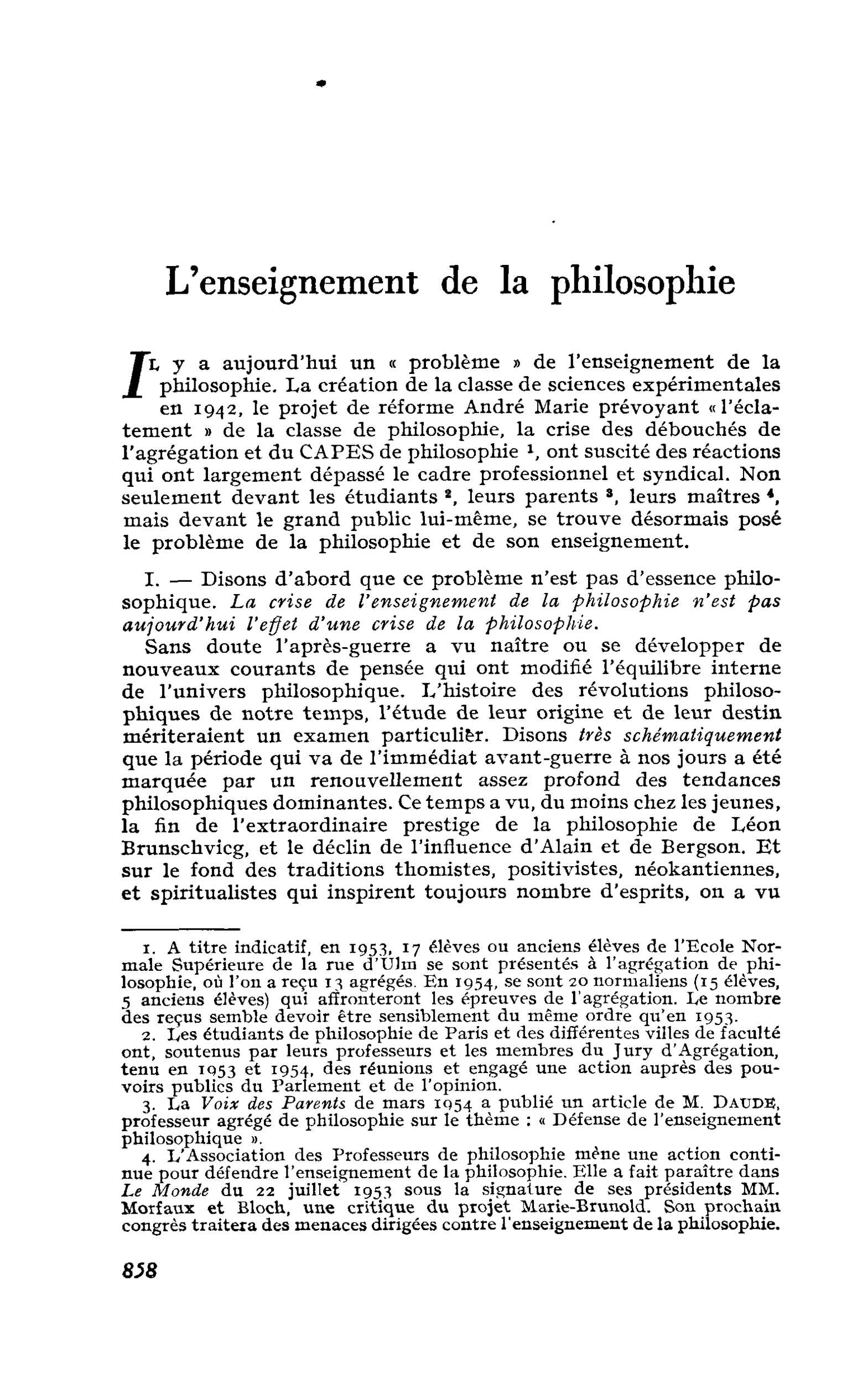 L’enseignement de la philosophie