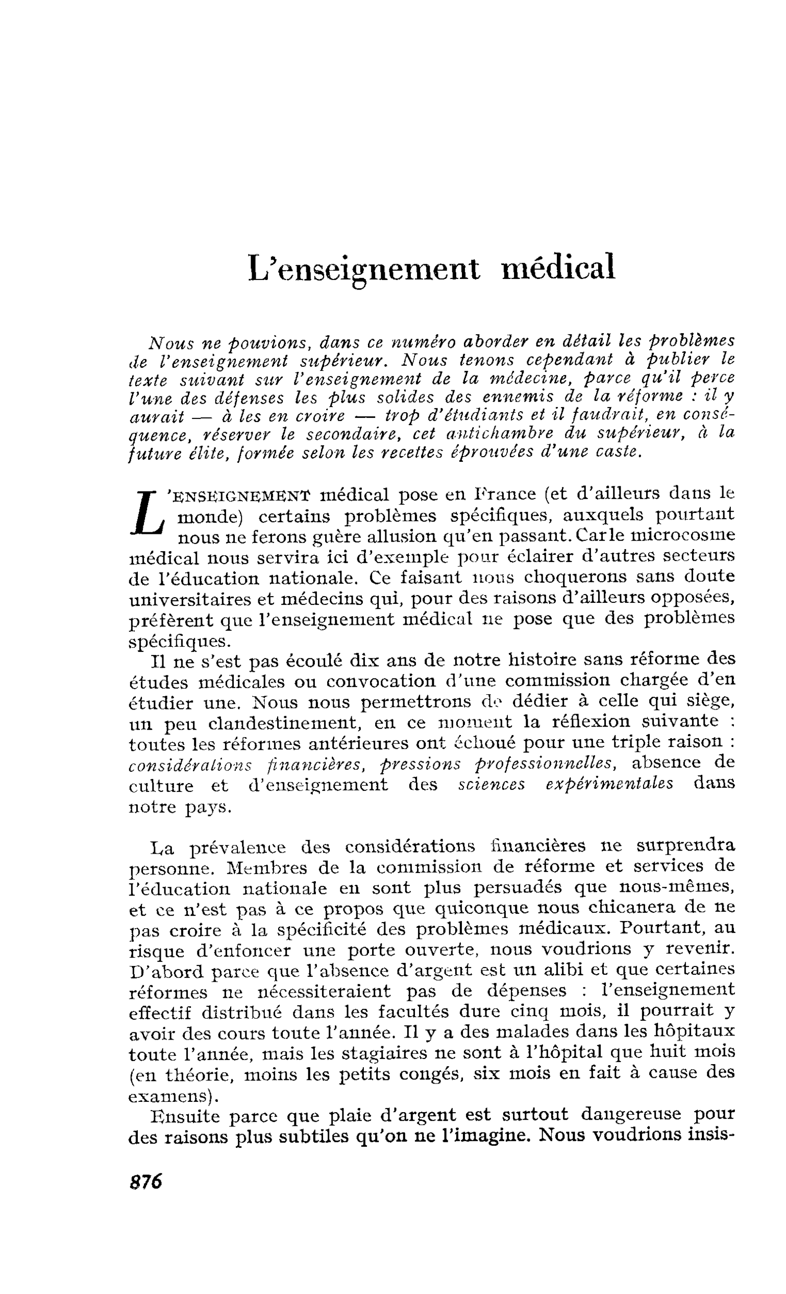 L’enseignement médical