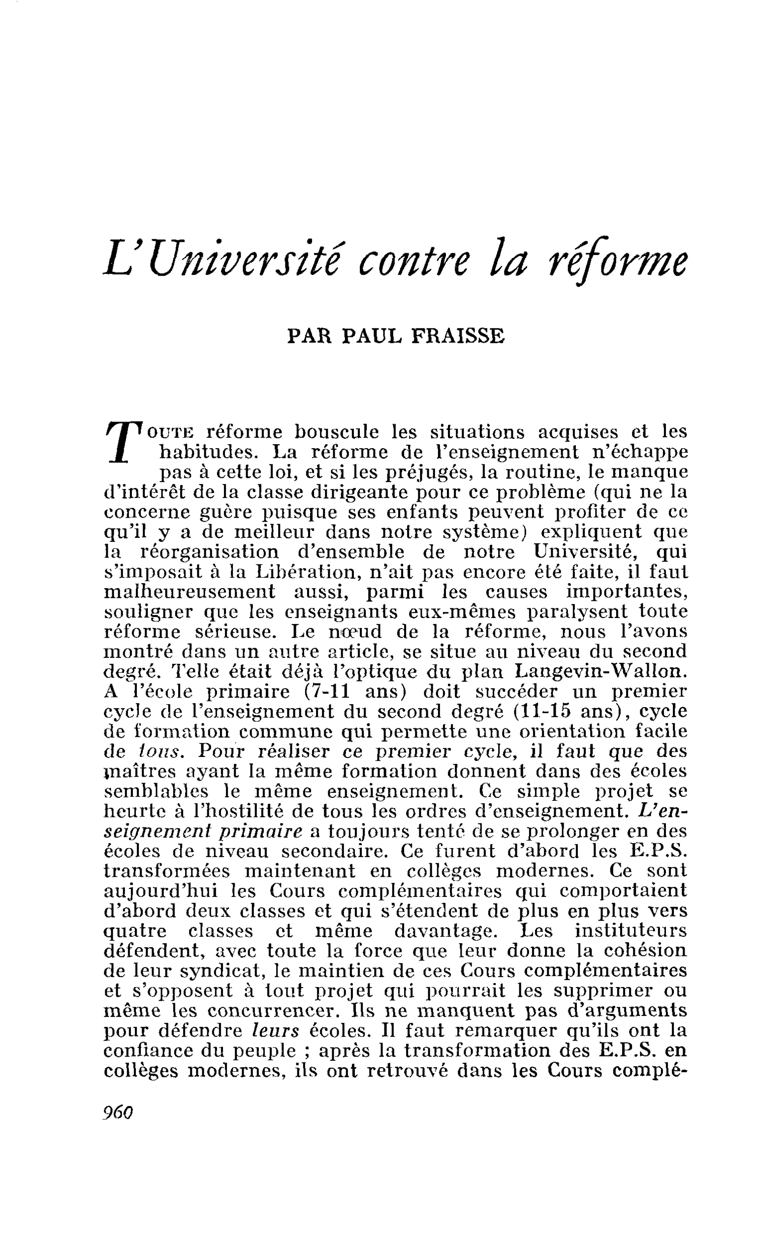 L’Université contre la réforme