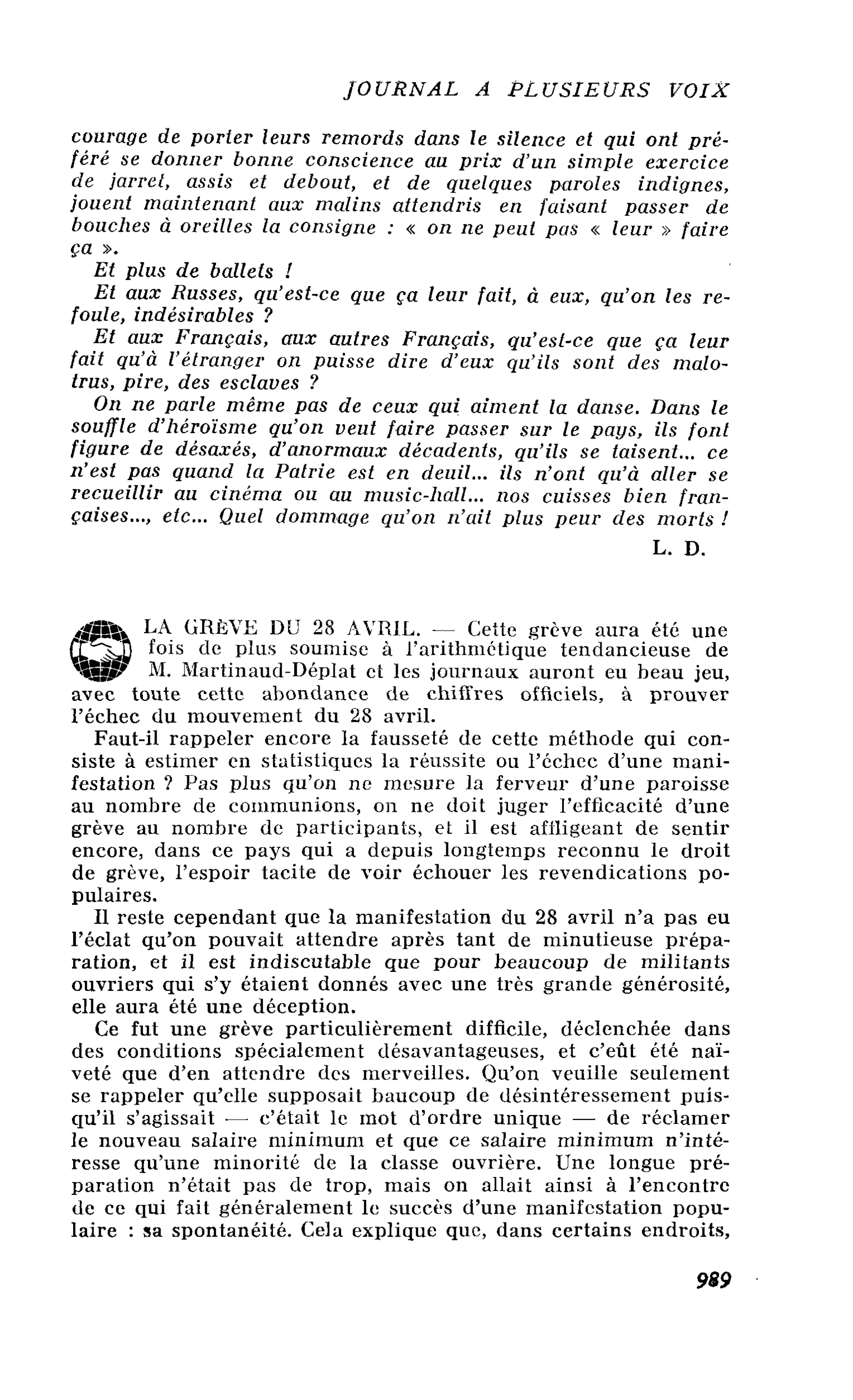 LA GRÈVE DU 28 AVRIL