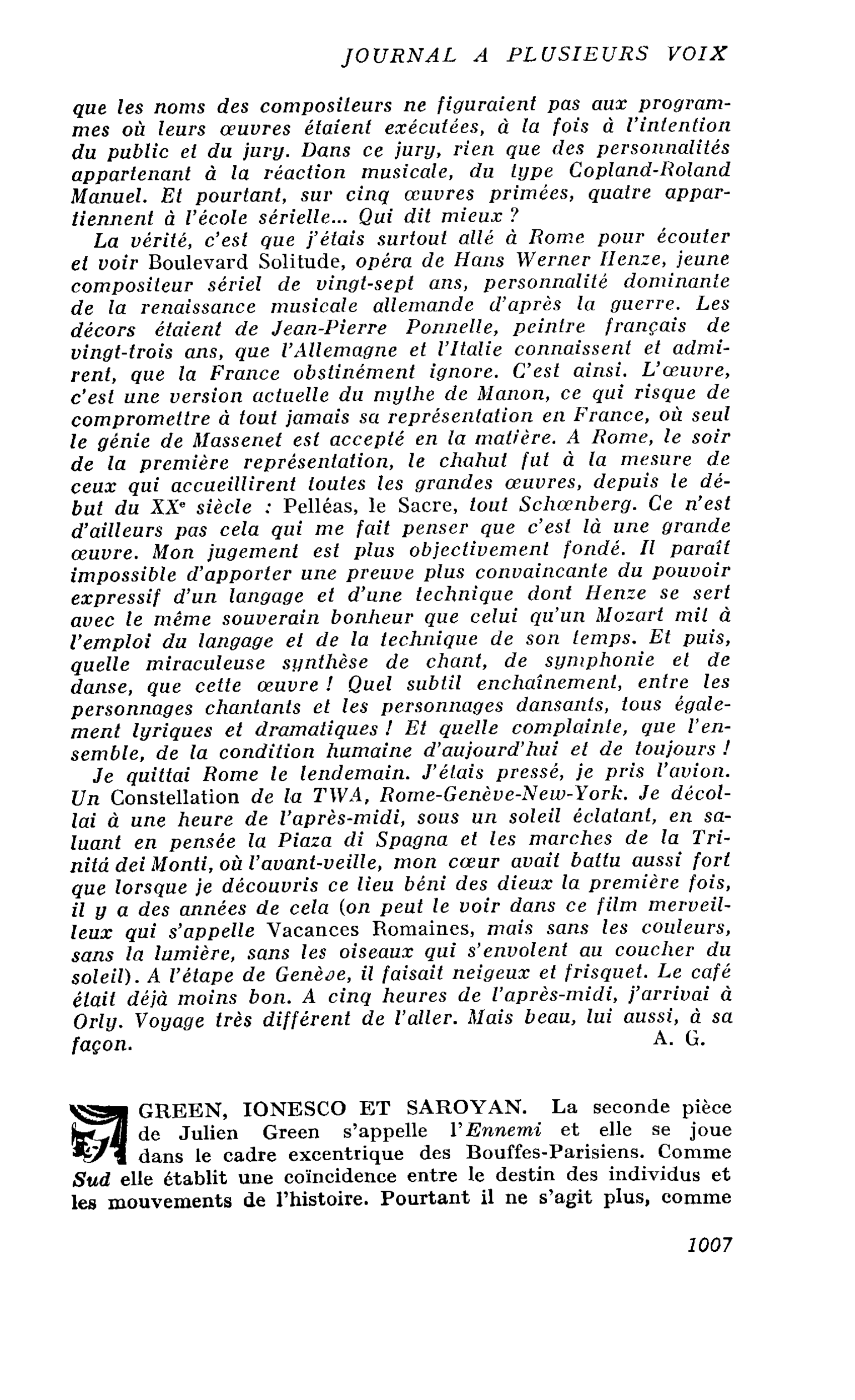 GREEN, IONESCO ET SAROYAN