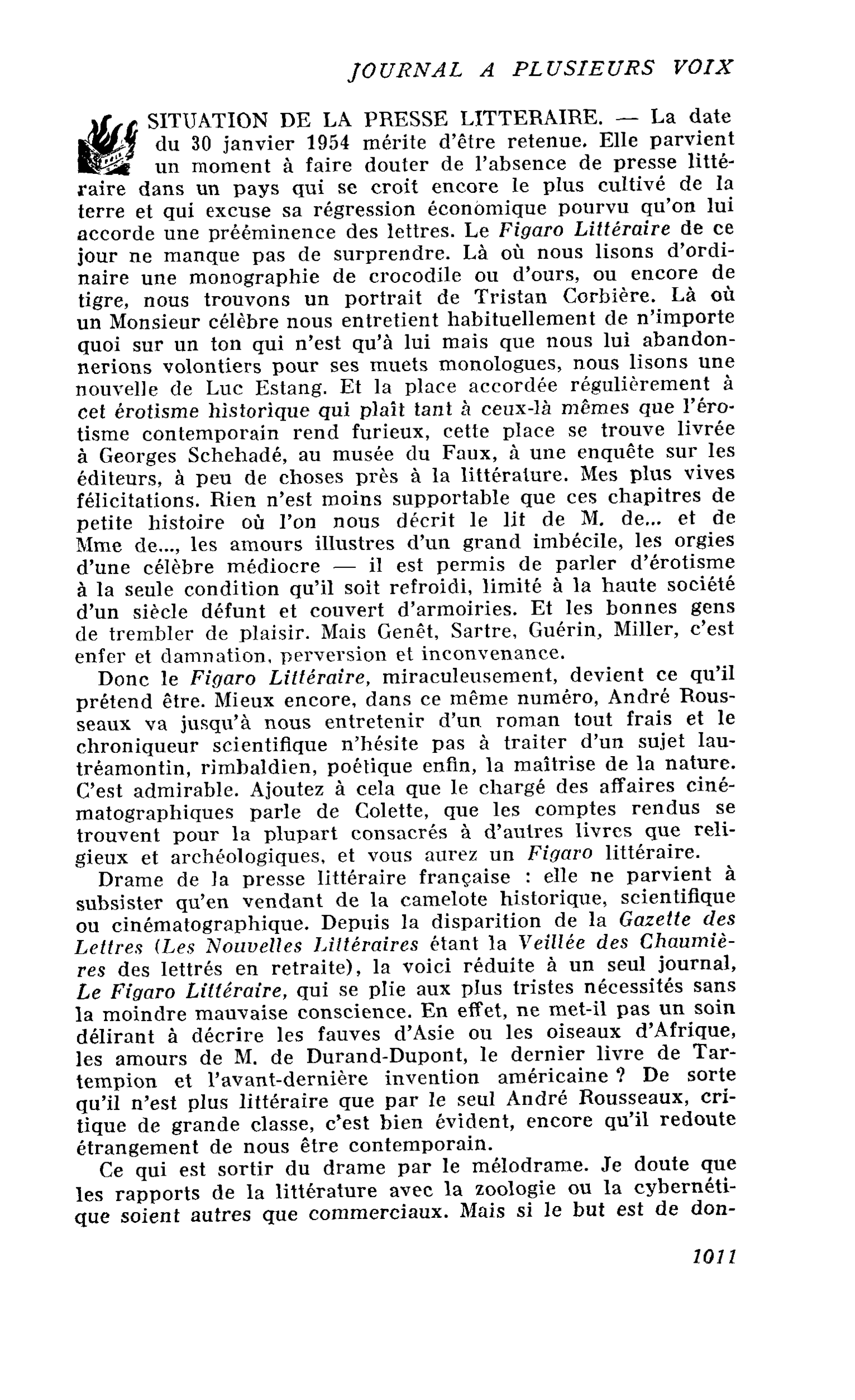 SITUATION DE LA PRESSE LITTERAIRE