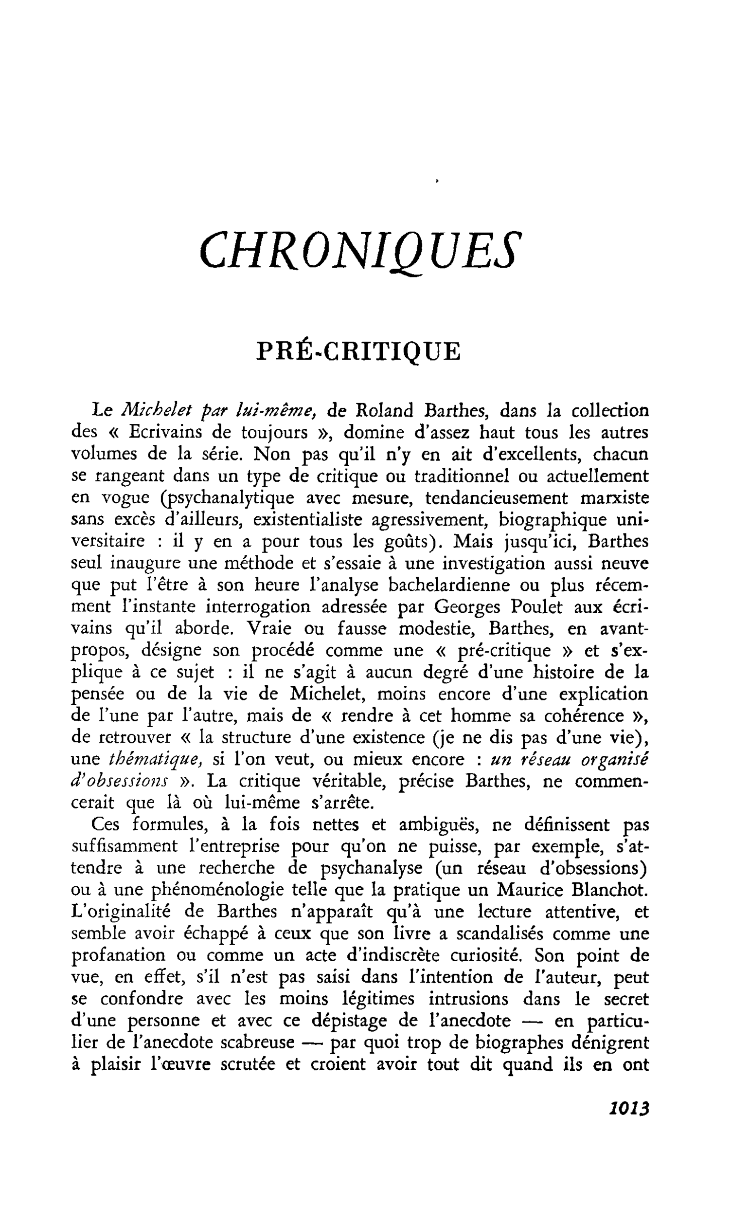 PRÉ-CRITIQUE