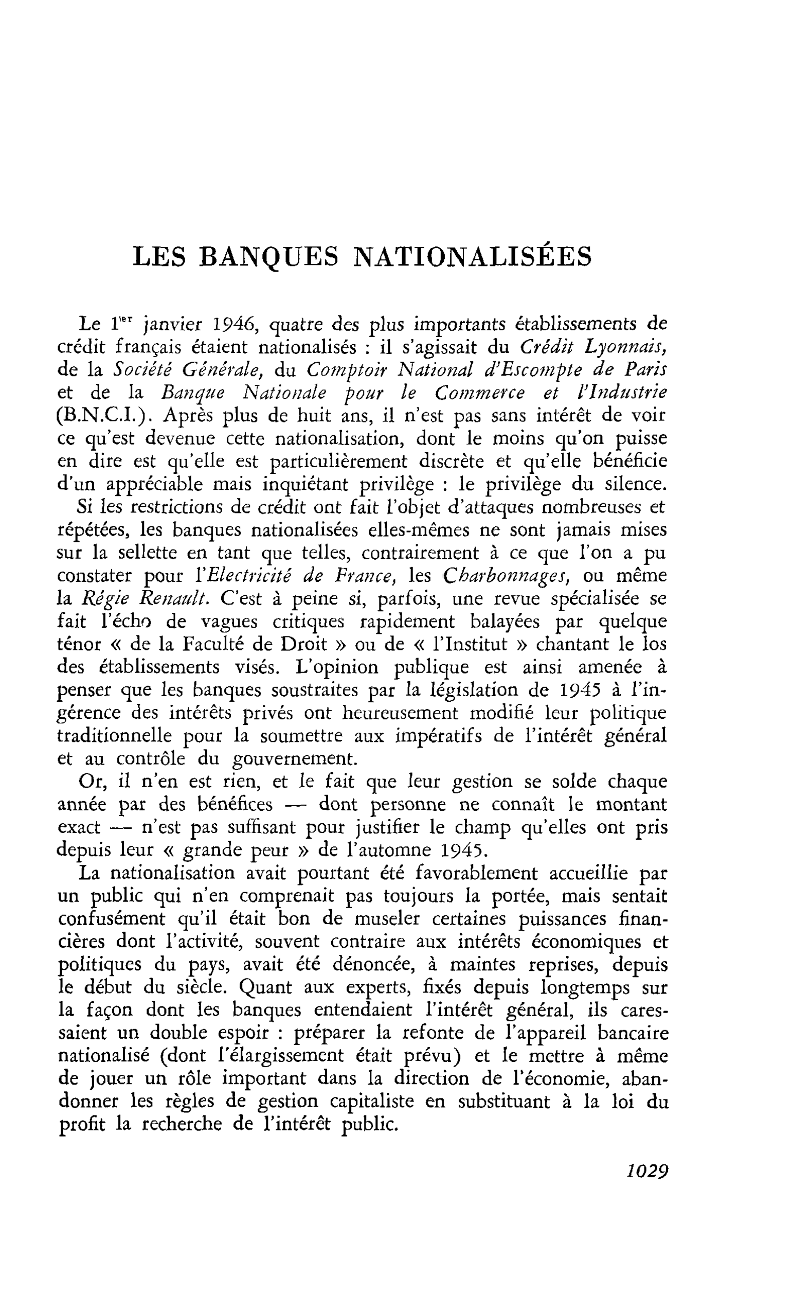 LES BANQUES NATIONALISÉES