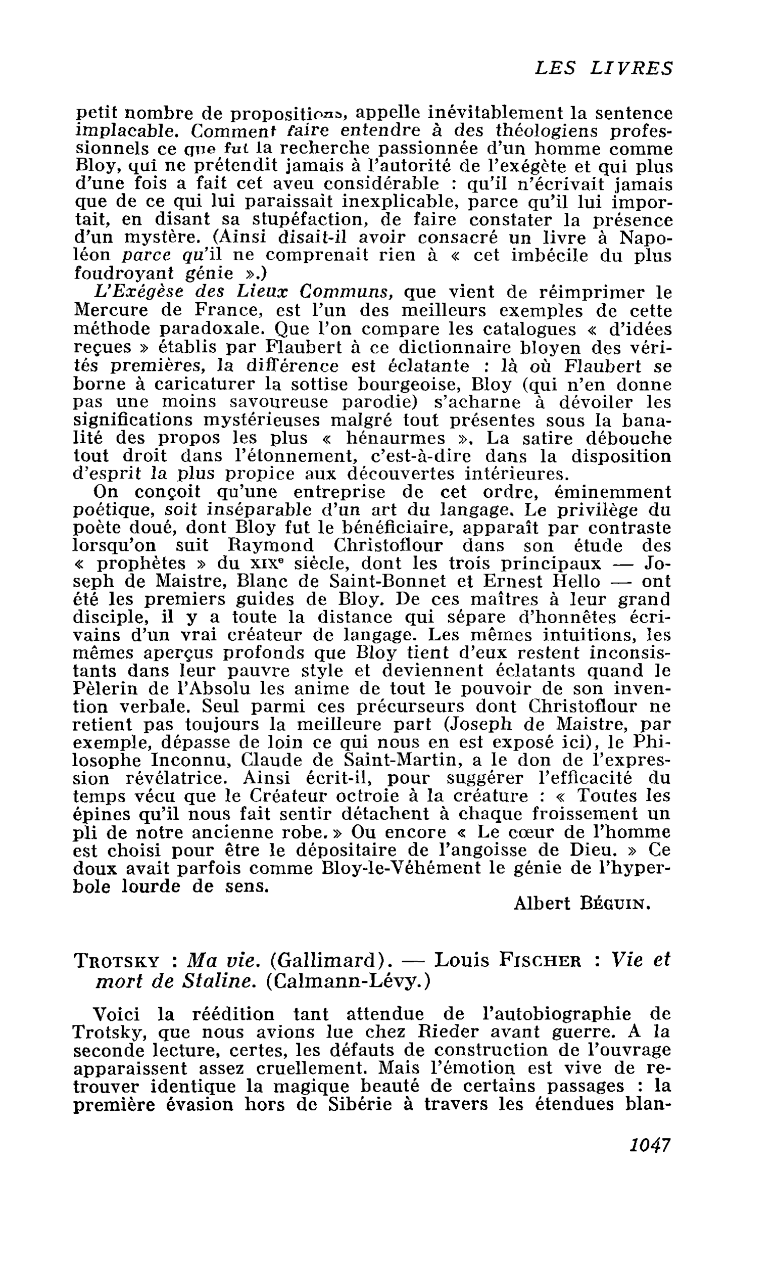 Trotsky : Ma vie. ? Louis Fischer : Vie et mort de Staline