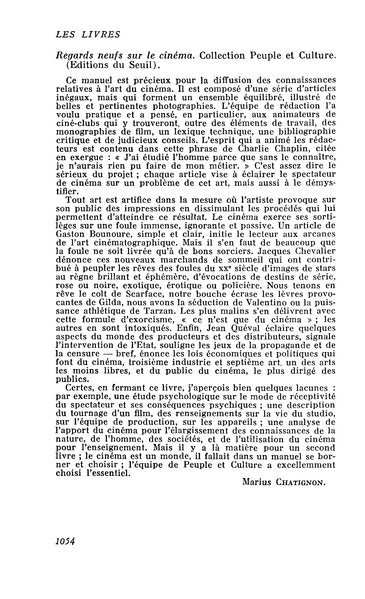Regards neufs sur le cinéma. Collection Peuple et Culture