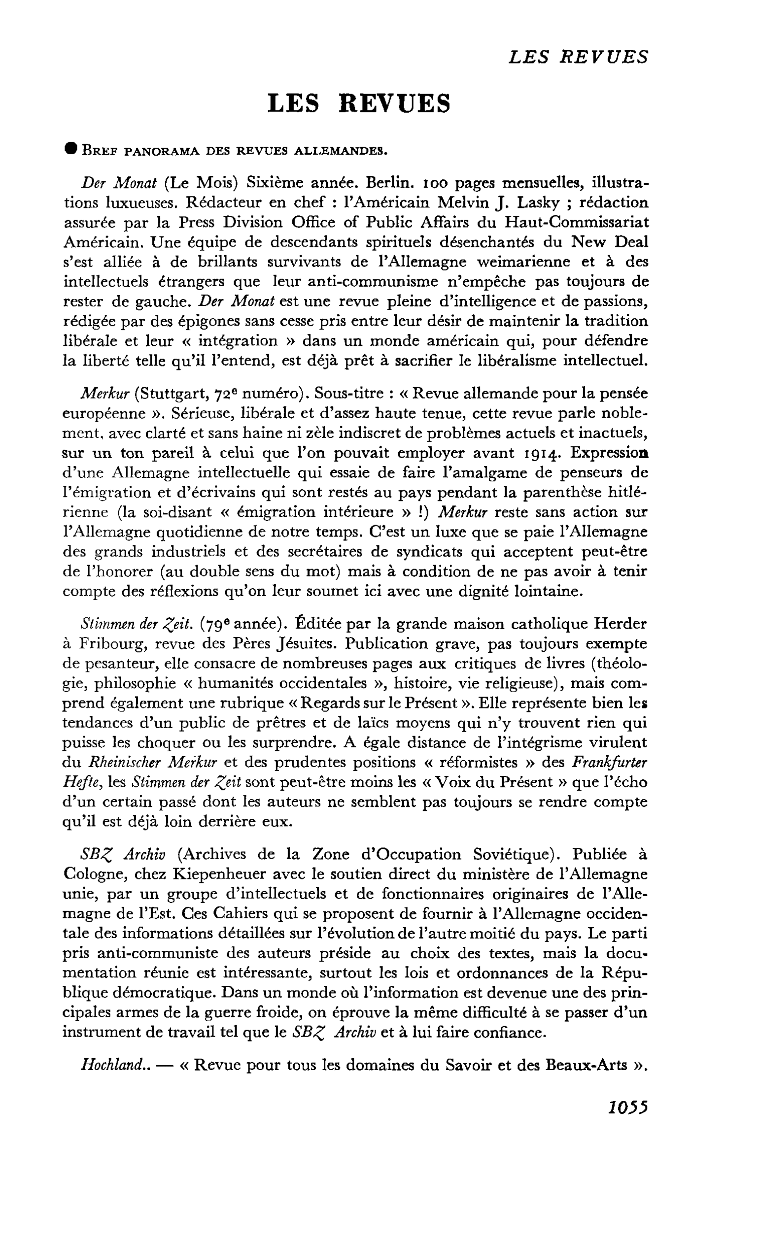 Bref panorama des revues allemandes