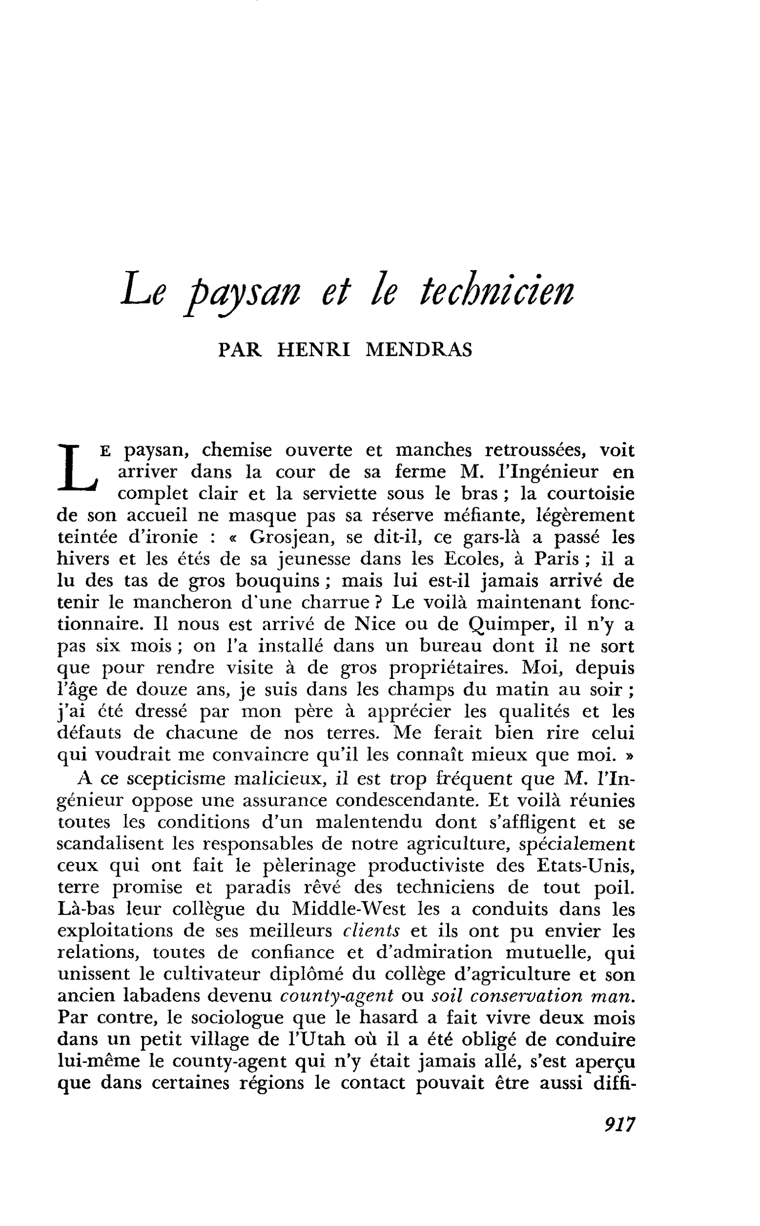 Le paysan et le technicien