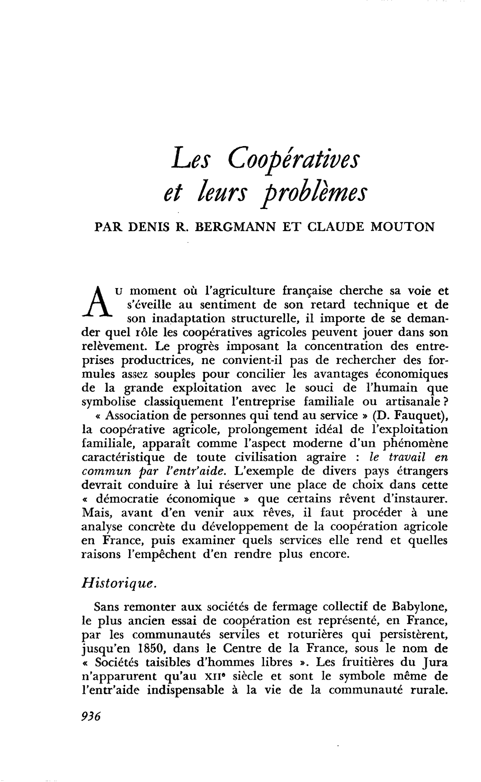 Les Coopératives et leurs problèmes