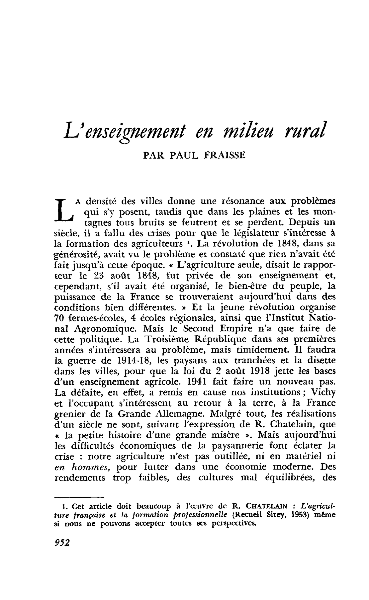 L’enseignement en milieu rural