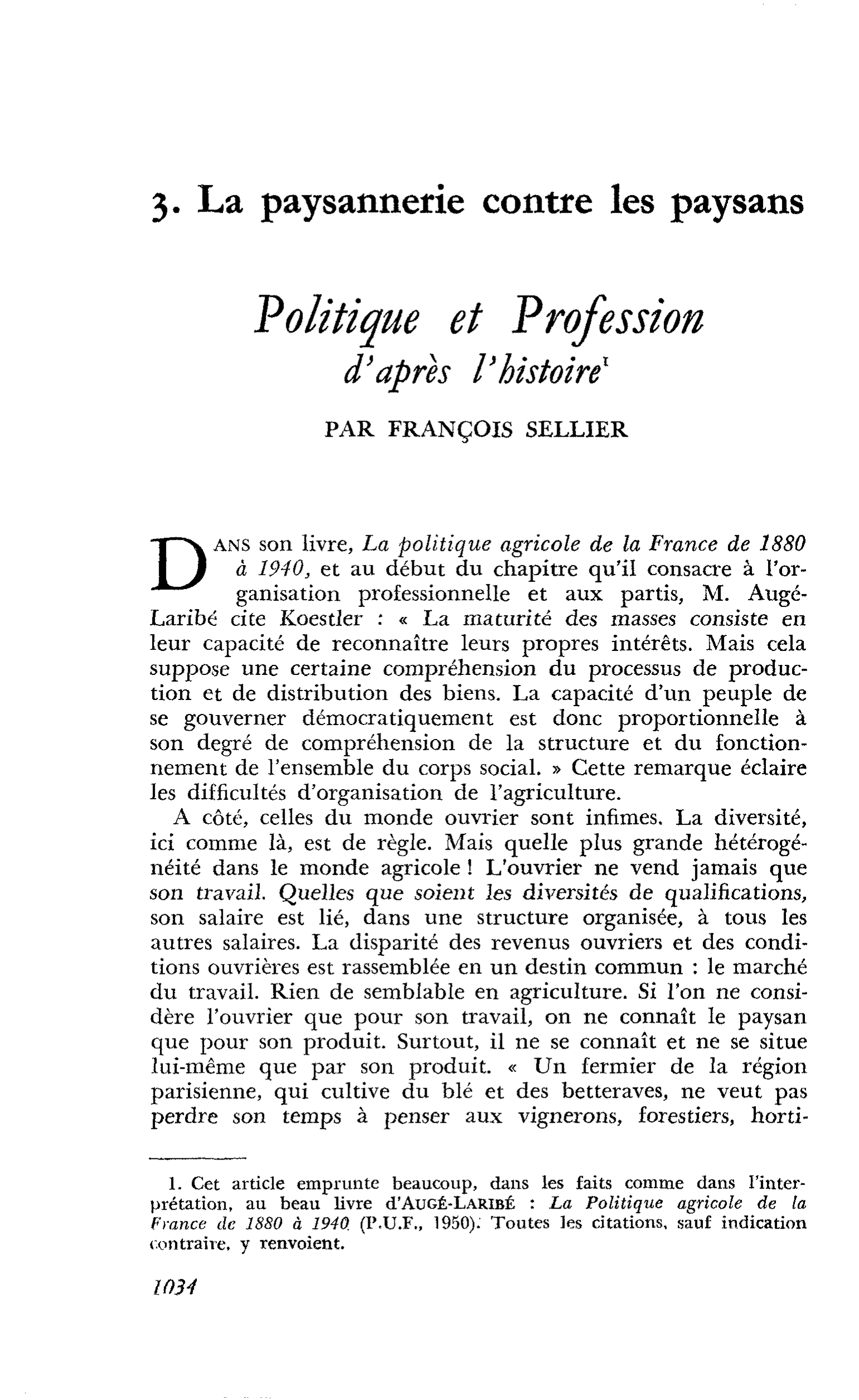 Politique et Profession d’après l’histoire