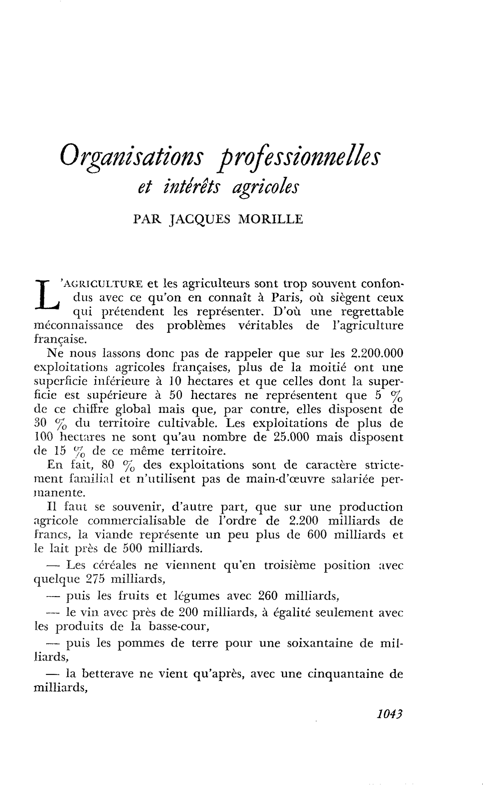 Organisations professionnelles et intérêts agricoles