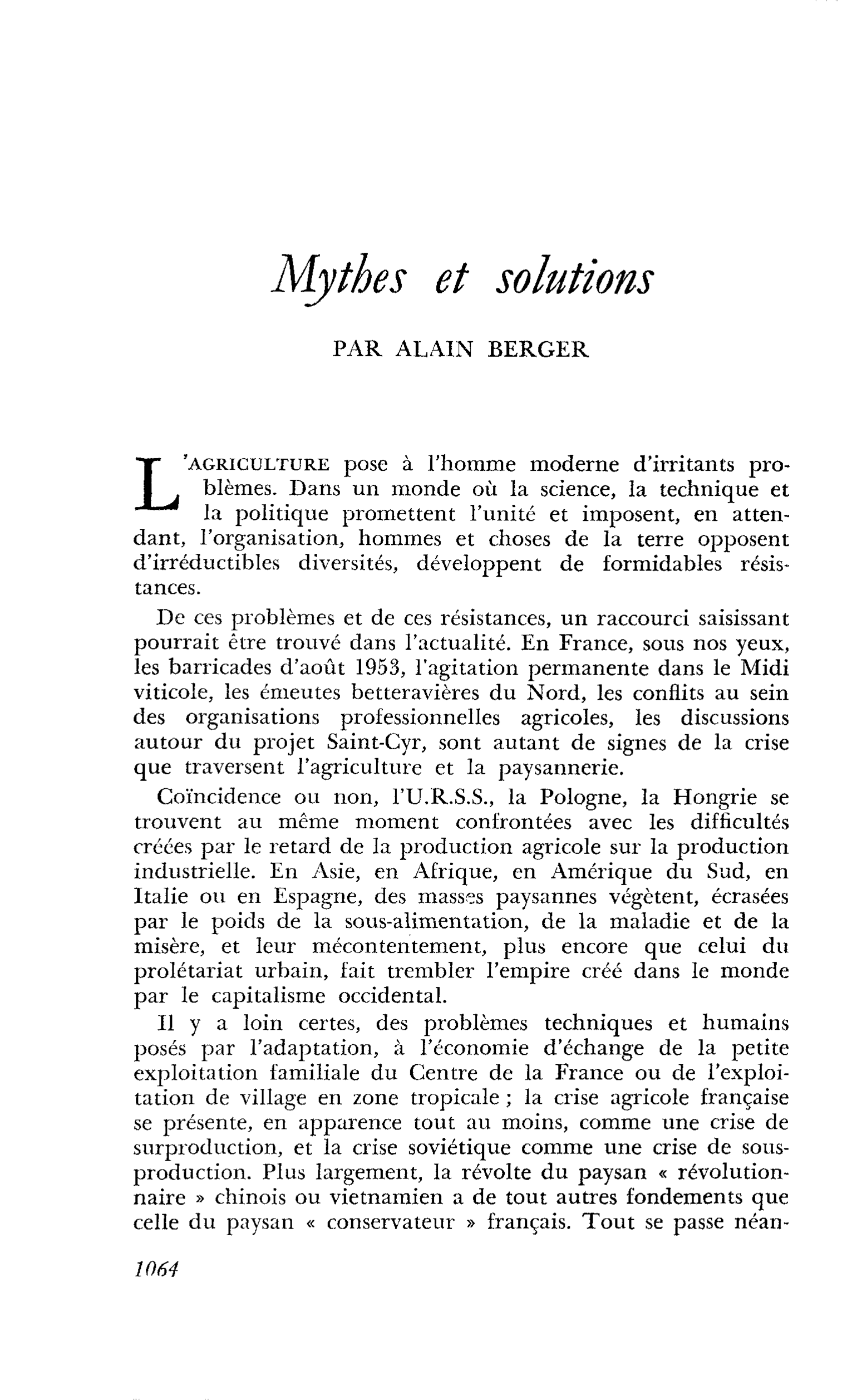 Mythes et solutions