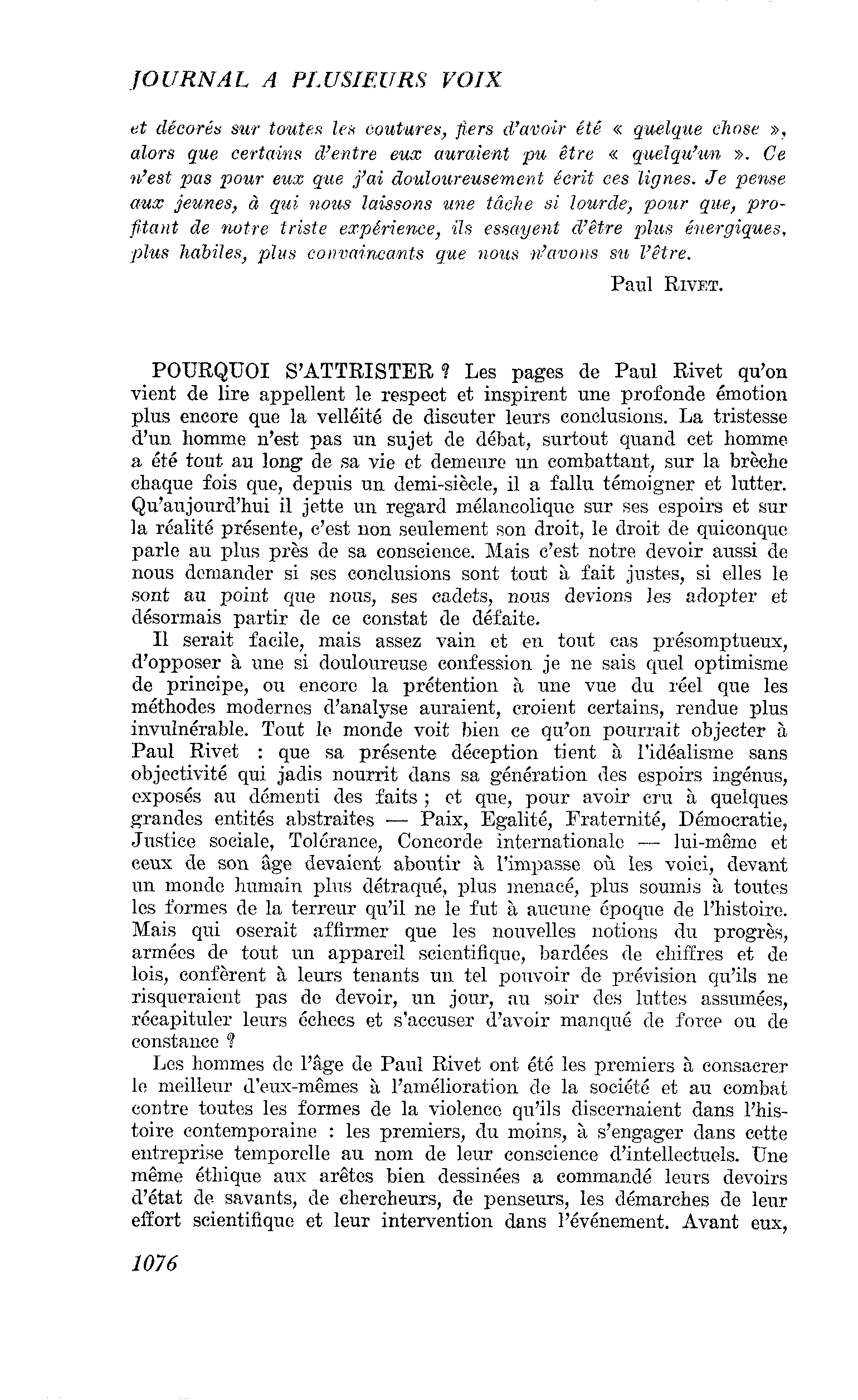 POURQUOI S’ATTRISTER ?