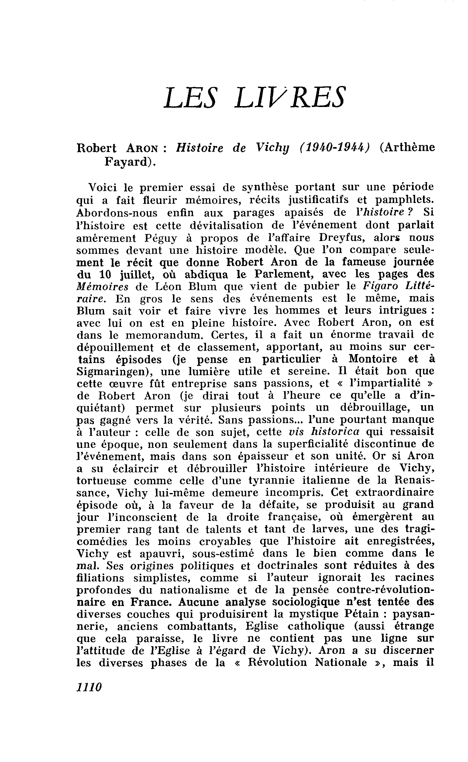 Robert Aron : Histoire de Vichy (1940-19U)