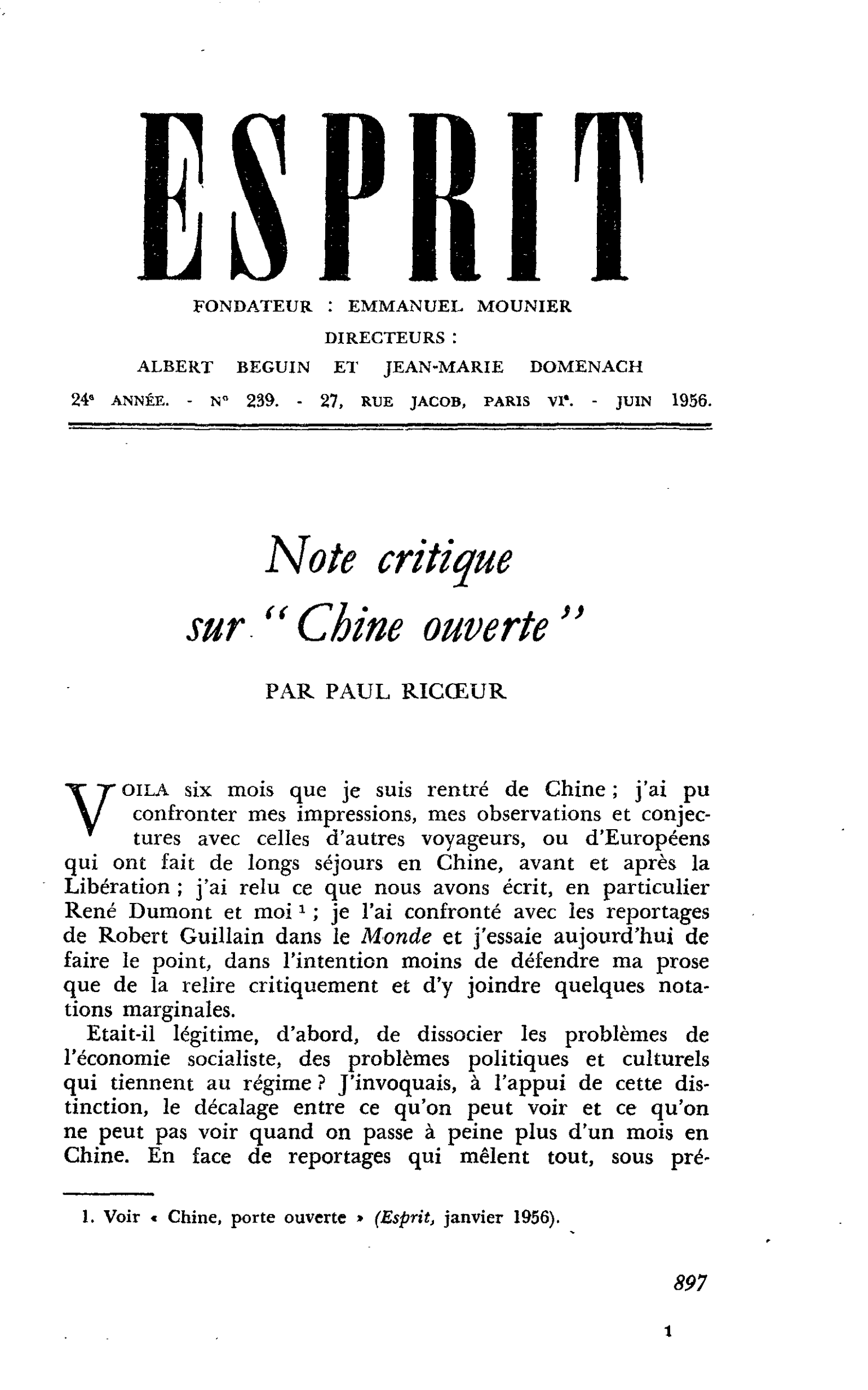 Note critique sur « Chine ouverte »
