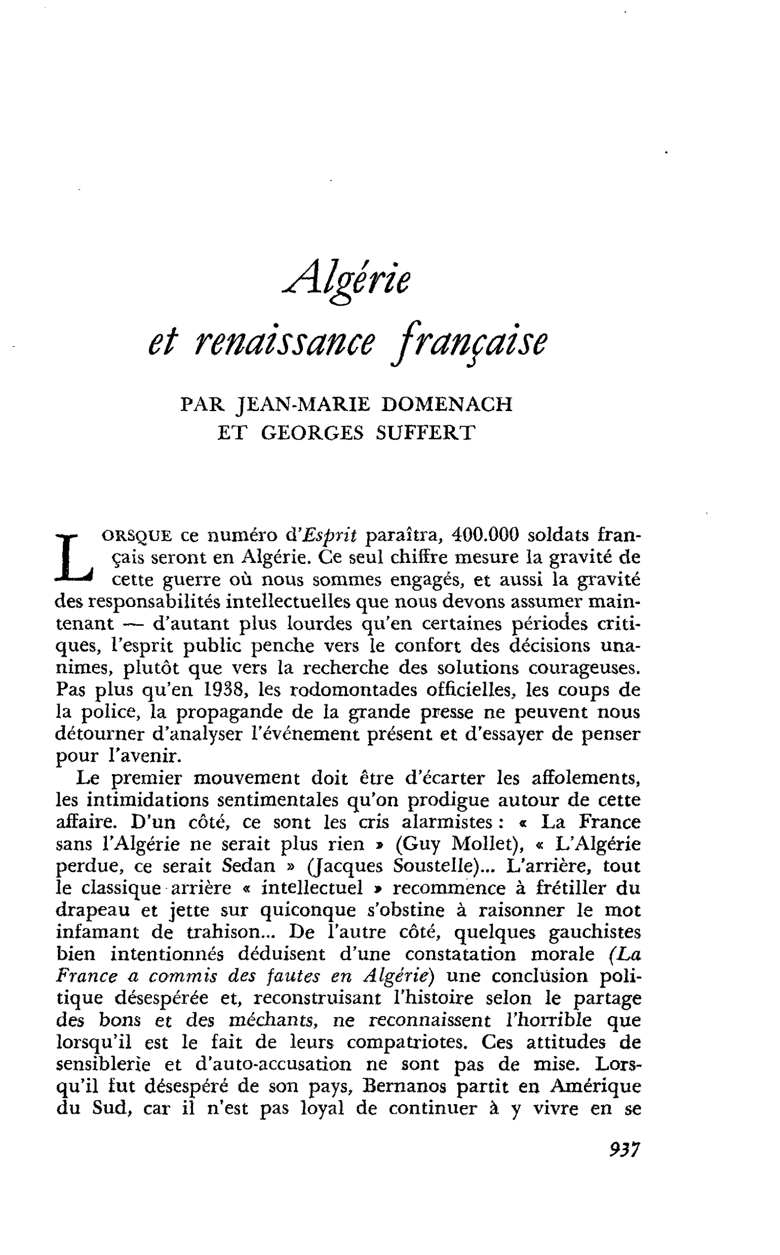 Algérie et renaissance française