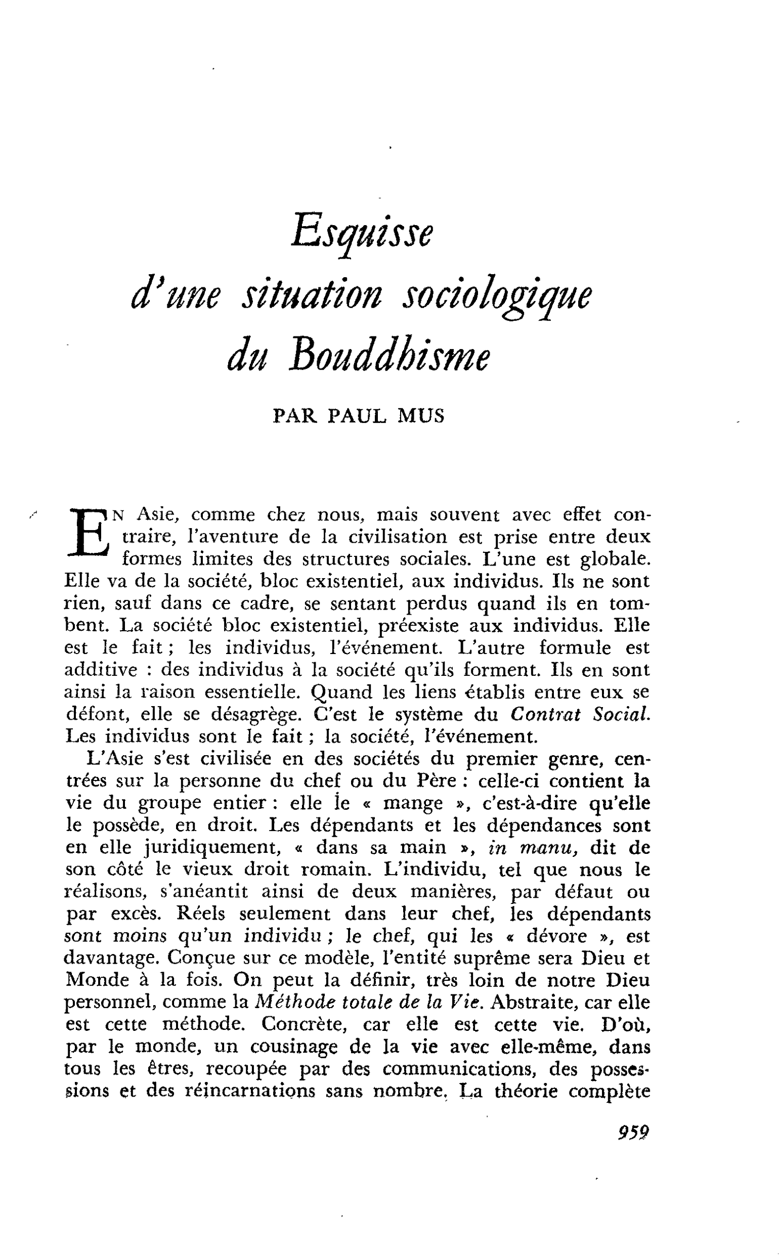 Esquisse d’une situation sociologique du bouddhisme