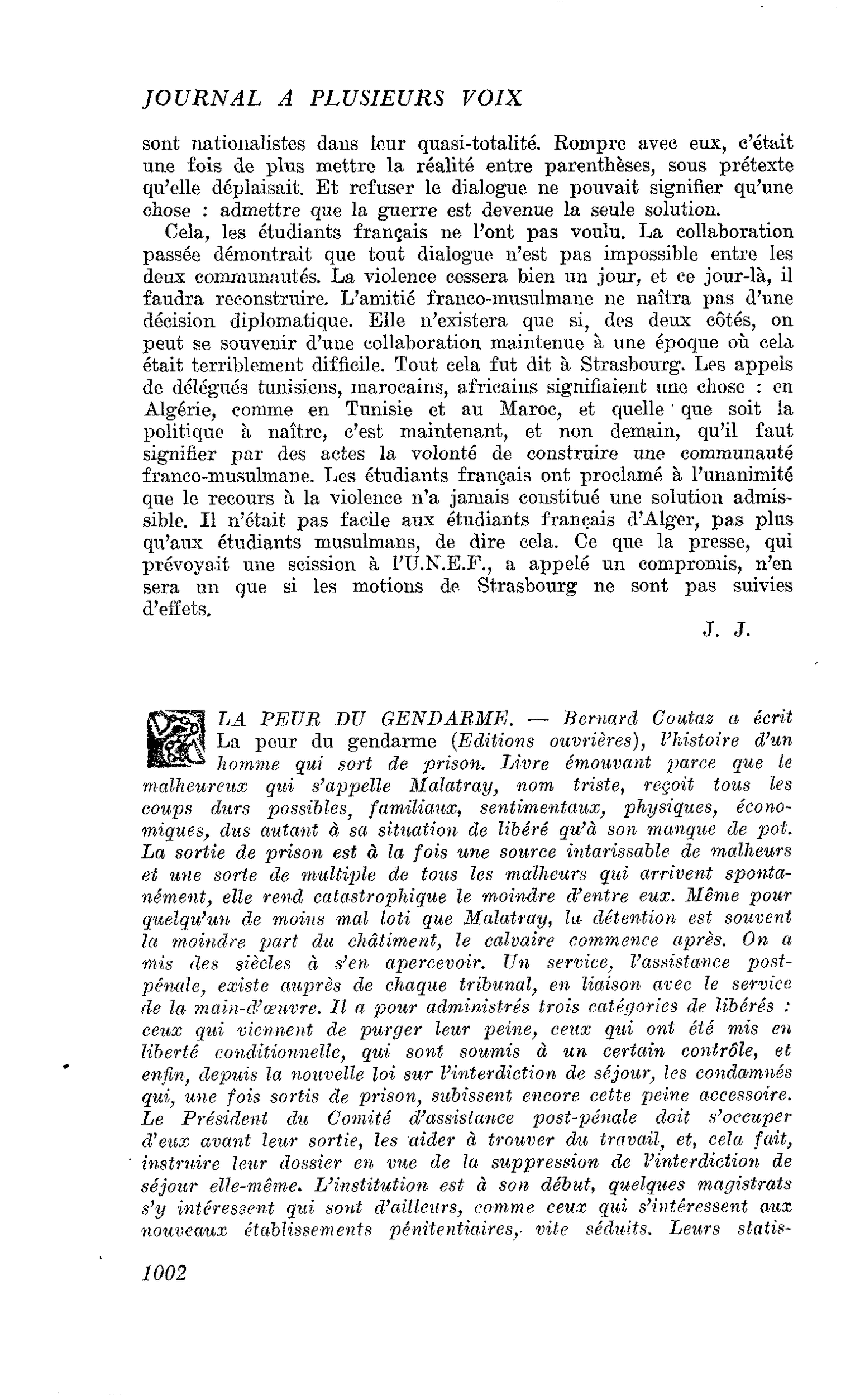 LA PEUR DU GENDARME