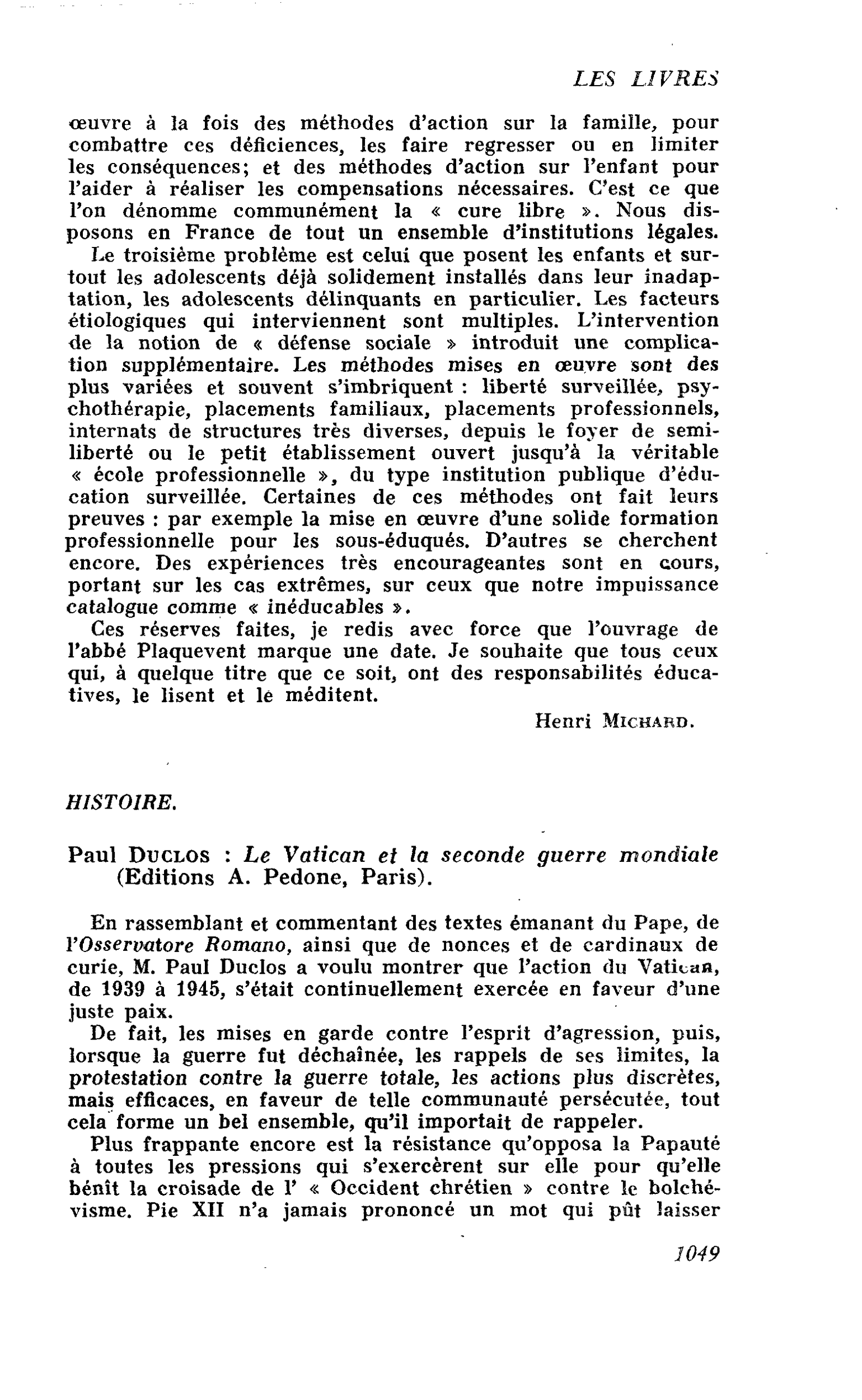 Paul Duclos : Le Vatican et la seconde guerre mondiale