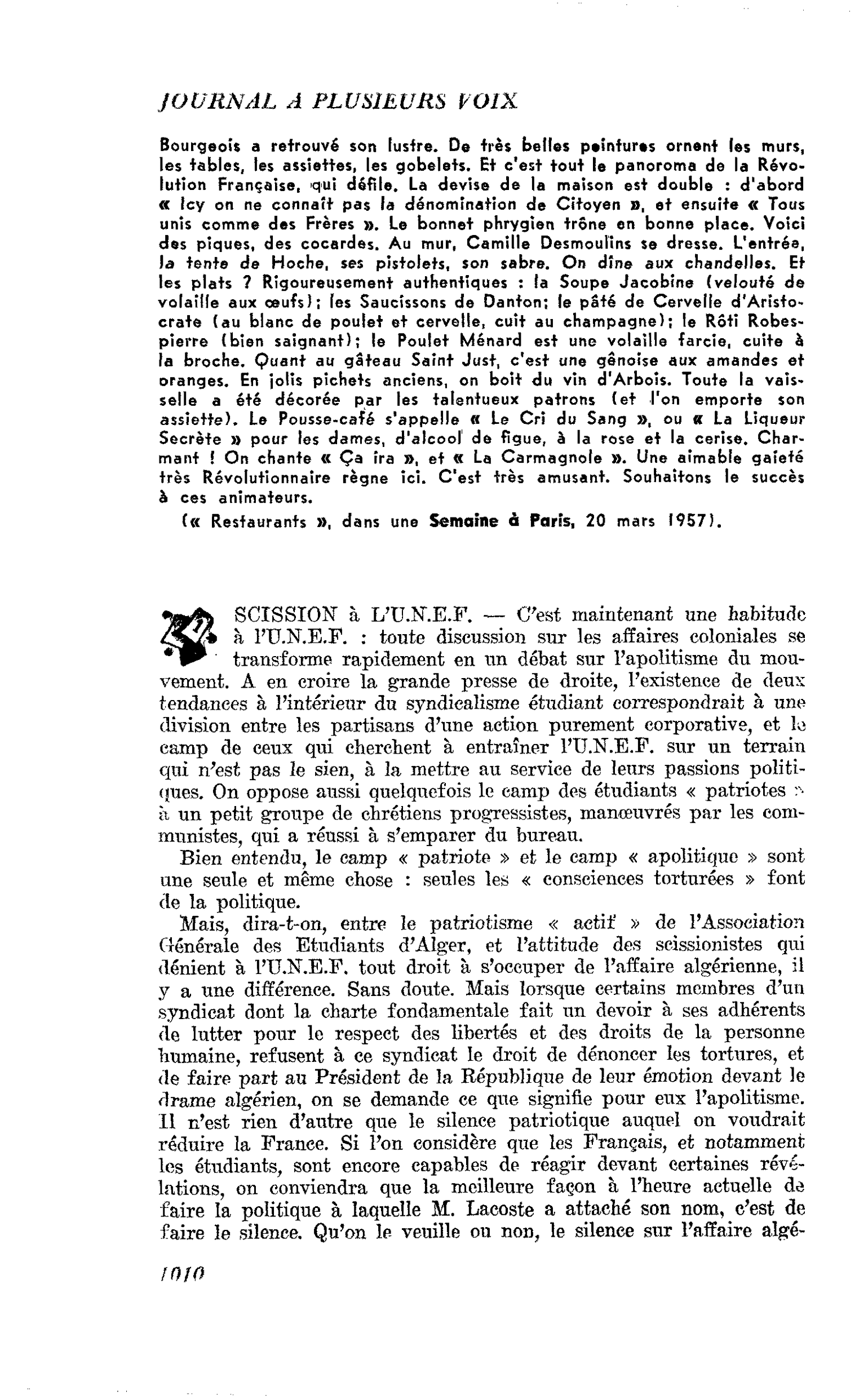 SCISSION à L’U.N.E.F.