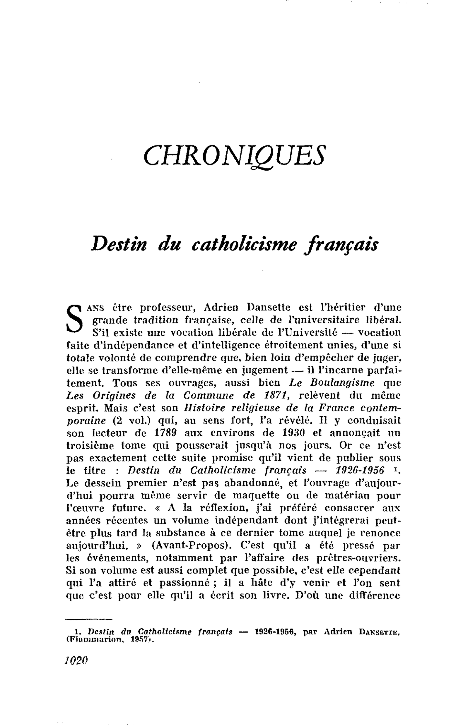 Destin du catholicisme français