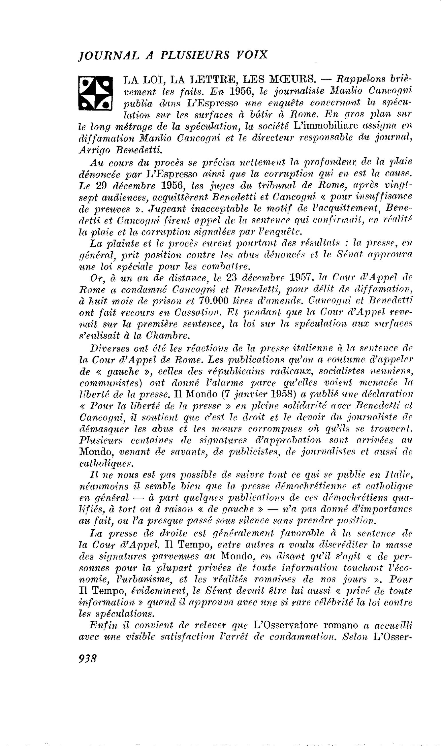 LA LOI, LA LETTRE, LES MOEURS