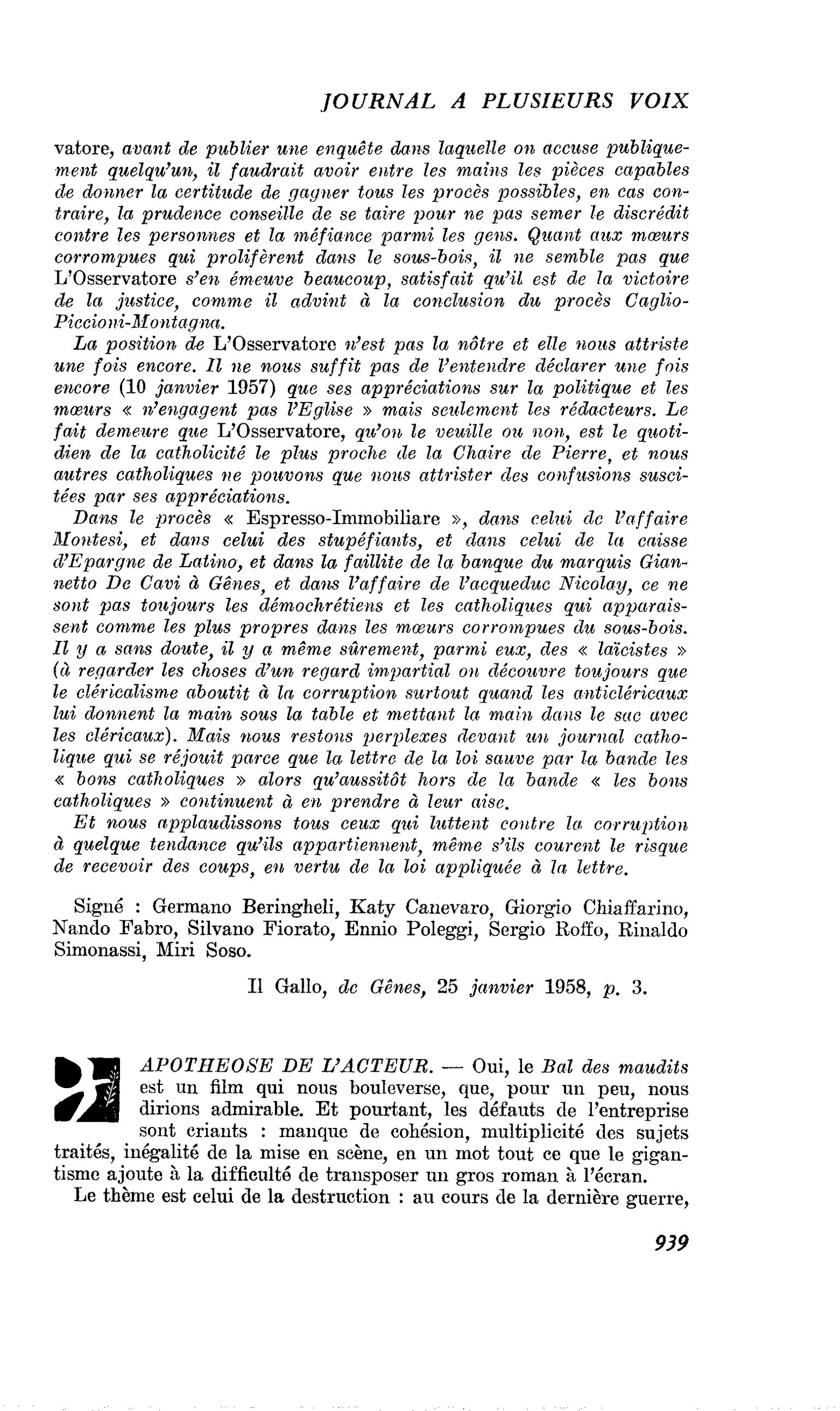 APOTHEOSE DE L’ACTEUR