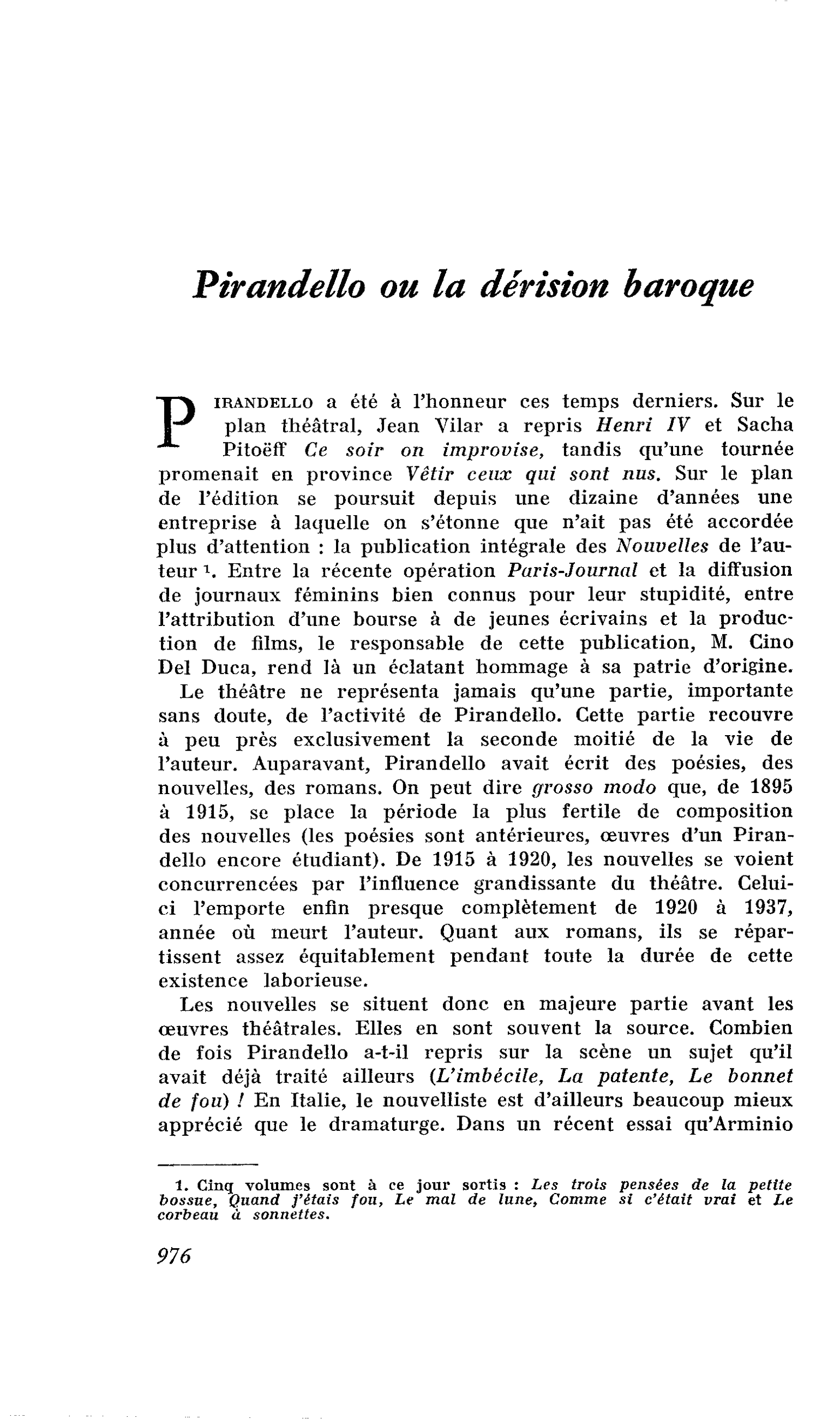 Pirandello ou la dérision baroque