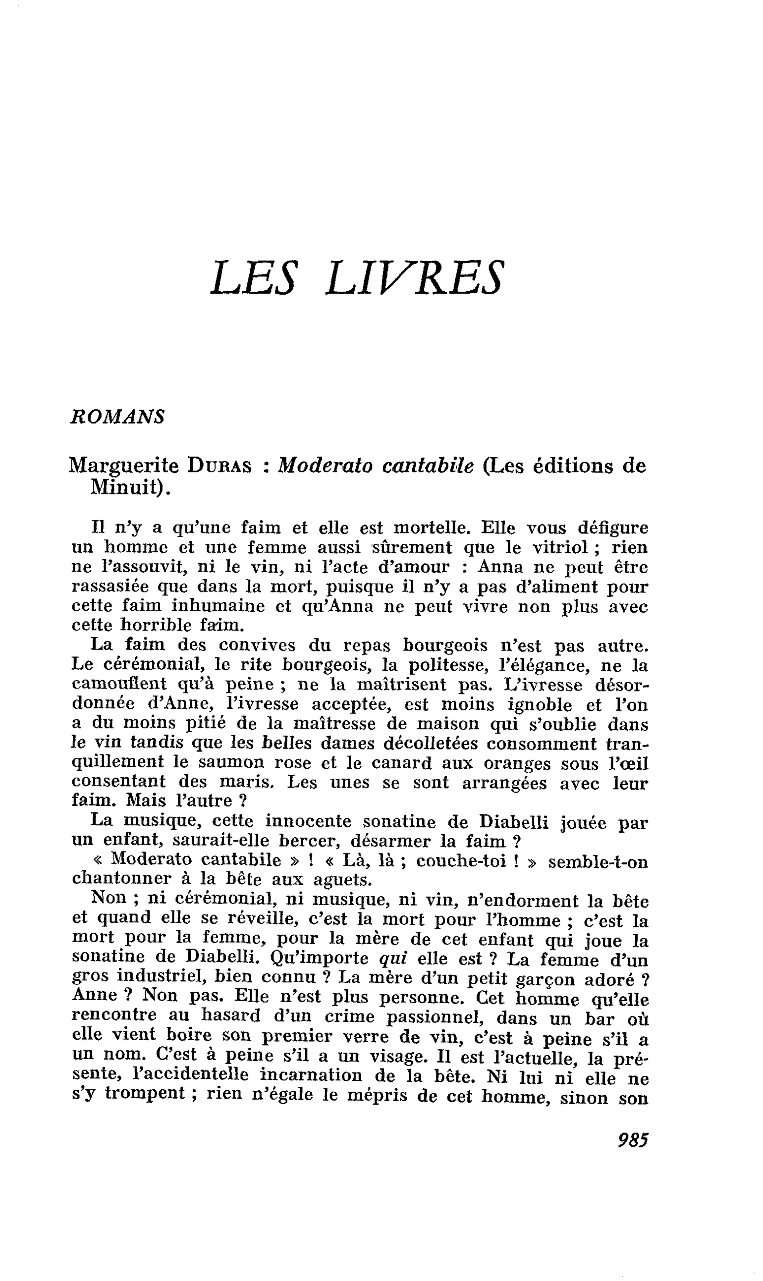 Marguerite Duras : Moderato cantabile