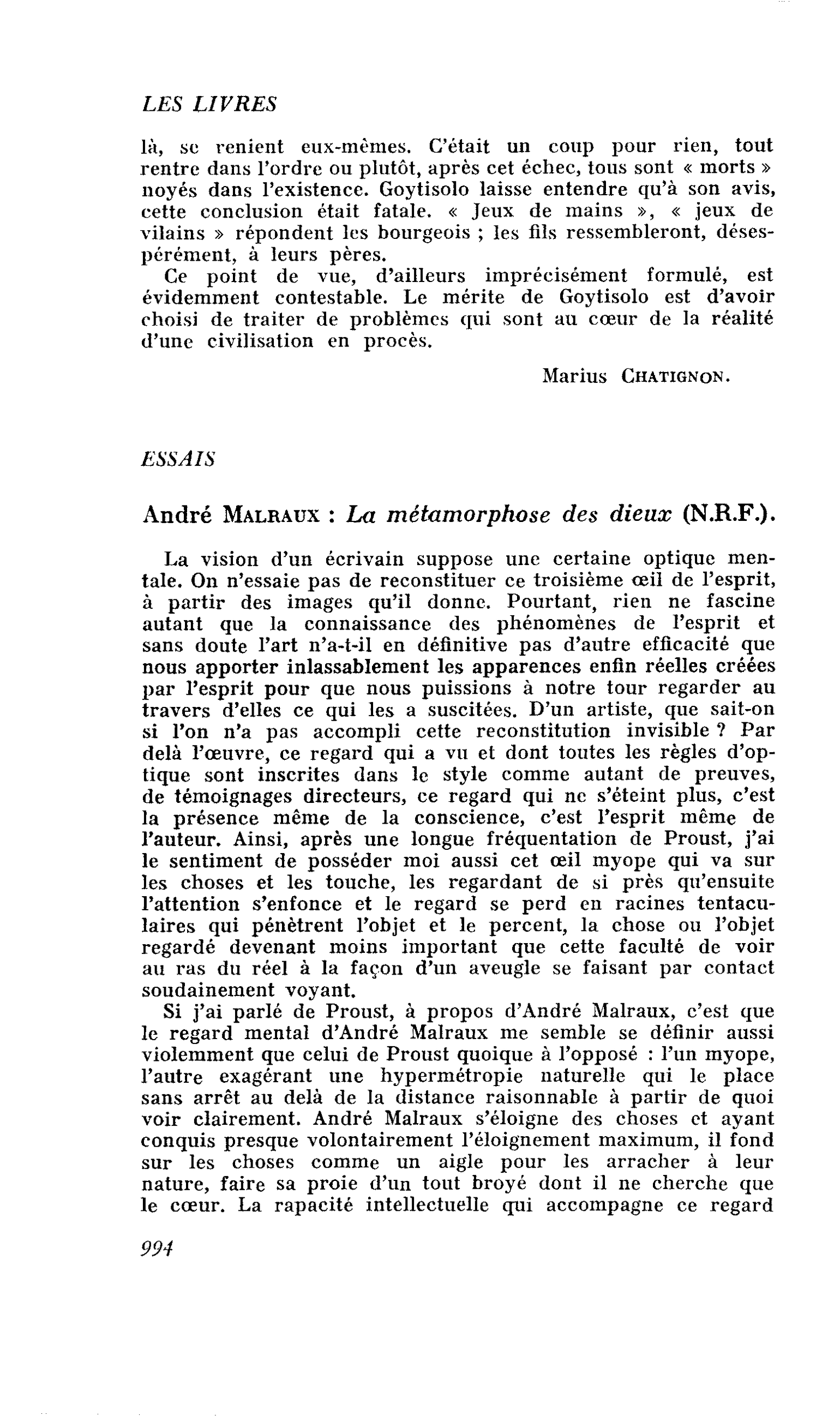André Malraux : La métamorphose des dieux