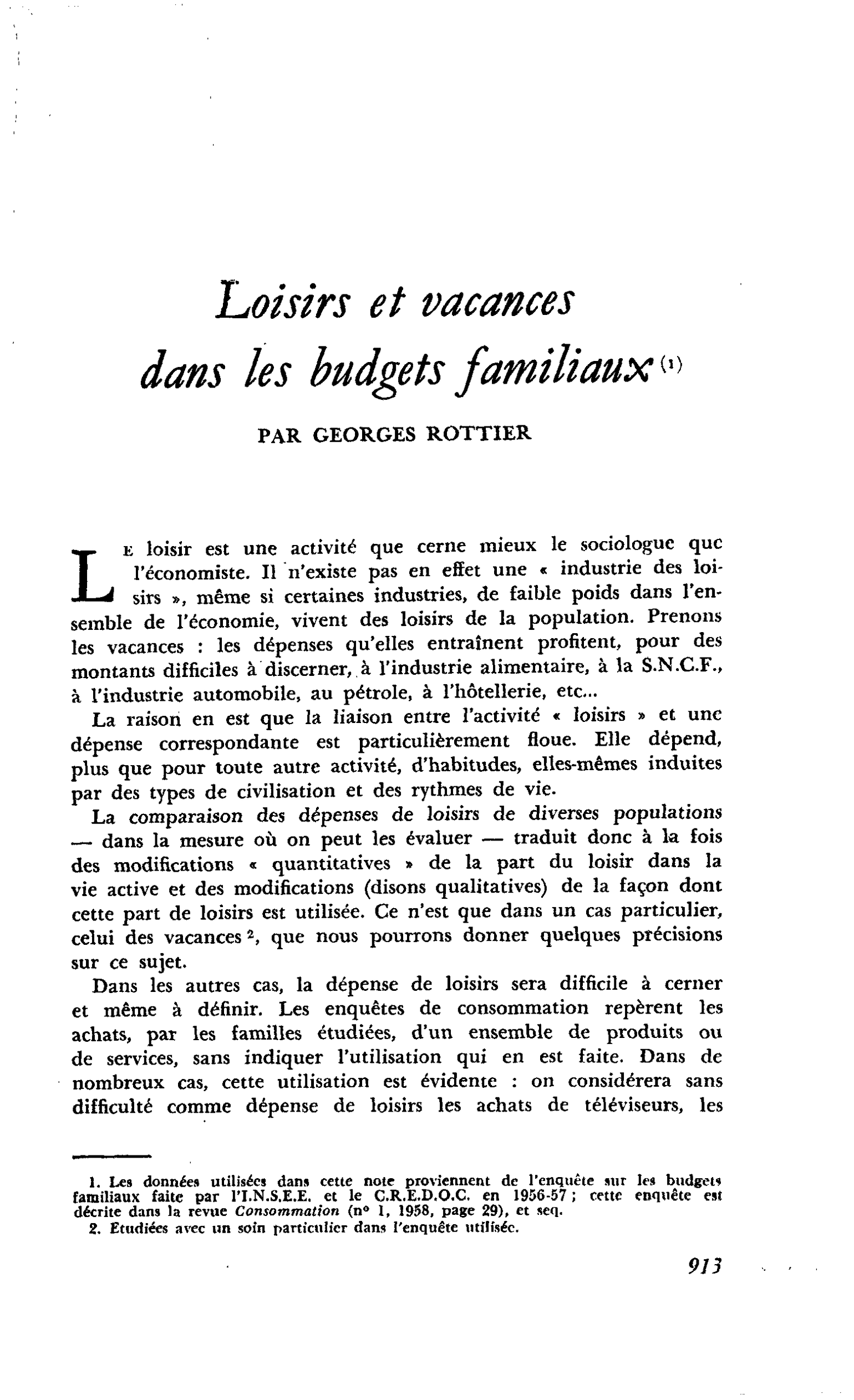 Loisirs et vacances dans les budgets familiaux